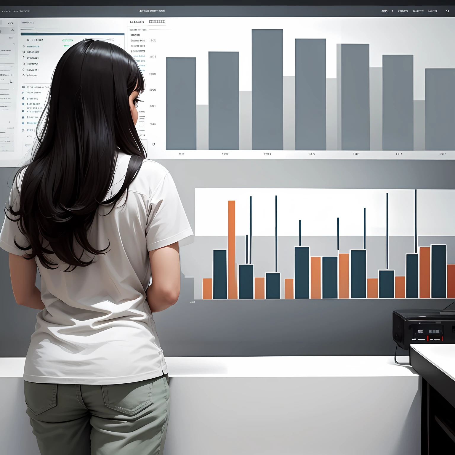 Create minimalist art that conveys the importance of using data and numbers to develop effective inventory control strategies. Use graphics that symbolize the transformation of data into valuable information for business decision making. It can be a stylized image of a bar or line chart turning into a gear, representing the process of transforming data into strategies that drive excellence in the company's inventory. Use a sober and professional color palette to convey confidence and seriousness in the subject. --auto