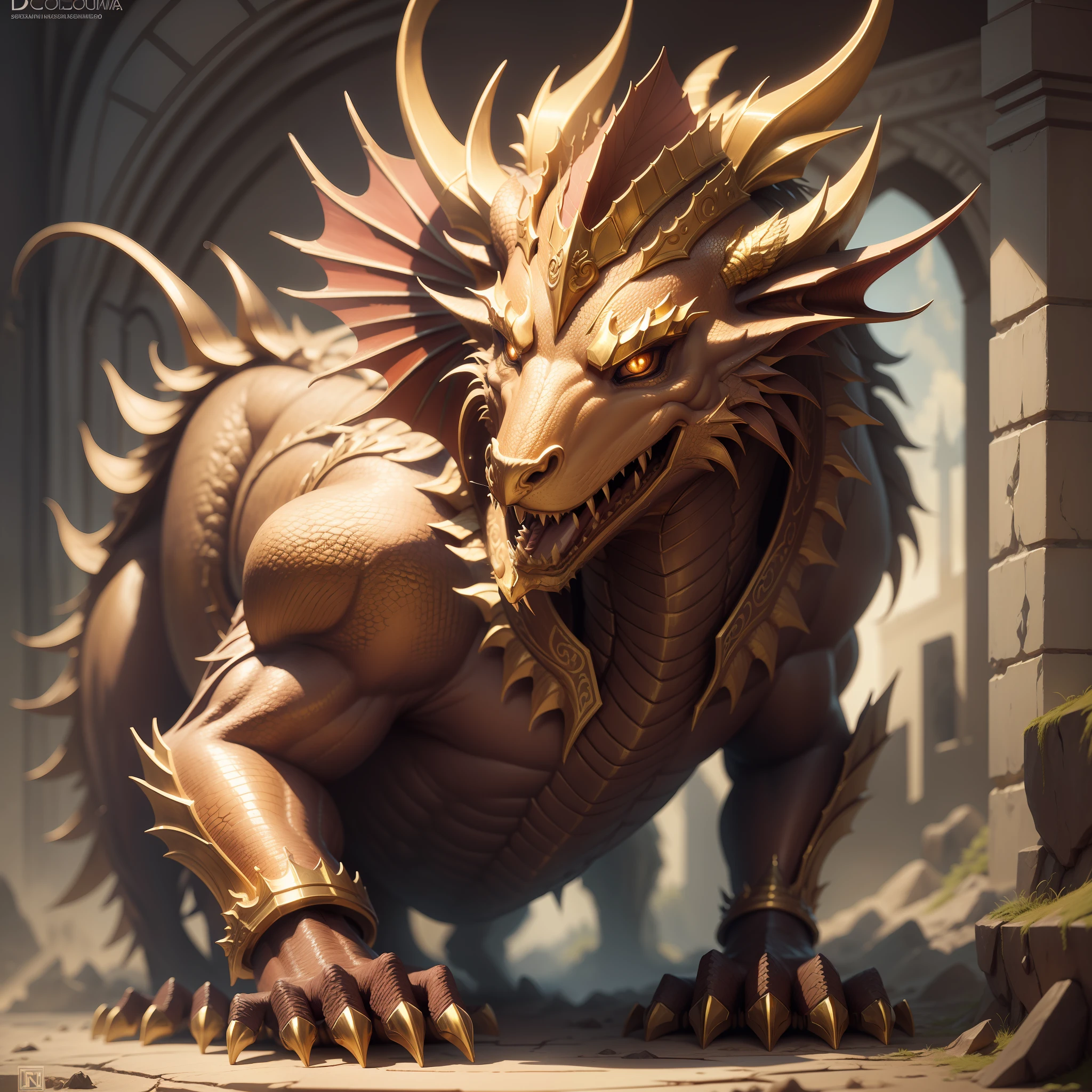 A great golden dragon, sobrevoando um castelo, detalhado, perfeito, matte lighting, escamas realista