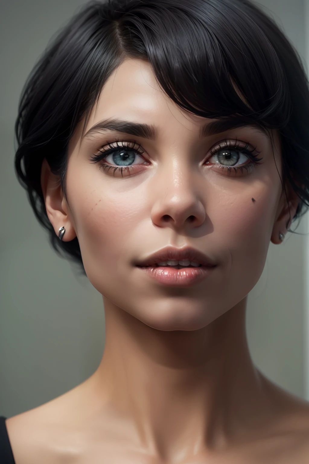 ((Tamara Taylor guckt verliebt)), (sie steht in einer Bilder-Galerie),
((she has round breasts)), ((elegant)), ((schwarze Haare als Bob-Frisur),
(kleiner Kopf), ((detailliertes Gesicht)),
Weiches filmisches Licht, ((((Kino-Look)))), (fotorealistisch), (Raytracing), (scharfer Fokus), ((natural realistic skin texture)),
detailliertes Gesicht, detaillierte Lippen, detaillierte Augen, doppeltes Augenlid