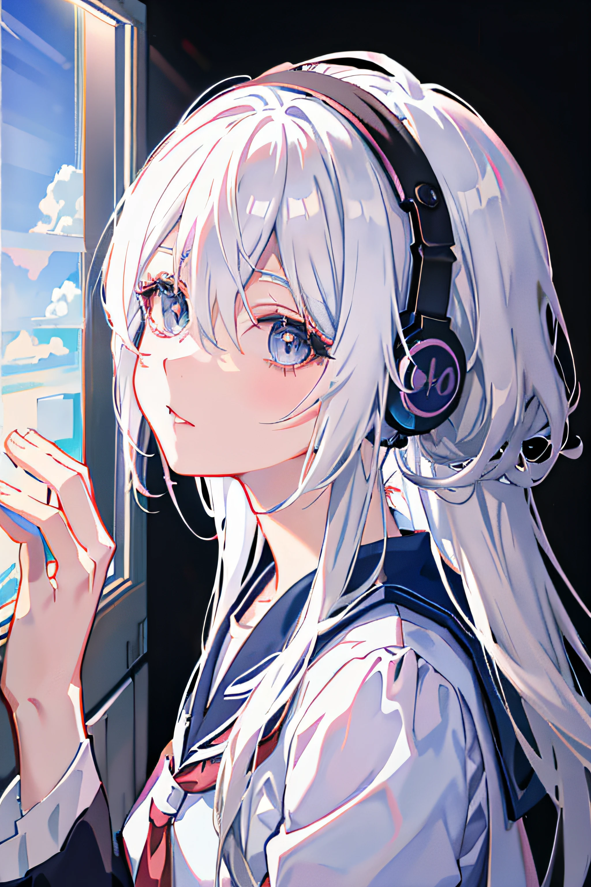 Anime girl with white hair and headphones looking out the window, style of anime4 K, White hair anime boy, Best anime 4k konachan wallpaper, Anime style illustration, Anime art wallpaper 4k, Anime art wallpaper 4 K, Anime wallpaper 4 k, Anime wallpaper 4K, Anime style. 8K, 4K anime wallpaper