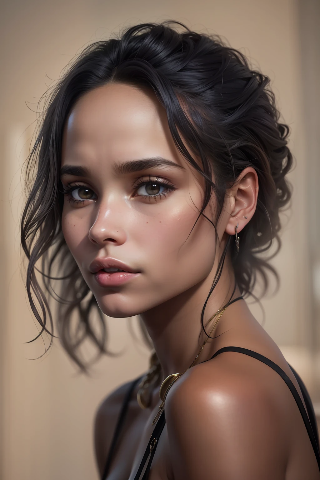 ((Zoe Kravitz looks dreamy)), ((sie geht durch eine Savanne)), Sonnenaufgang, ((she has round breasts)),  (kleiner Kopf), ((detailliertes Gesicht)), Weiches filmisches Licht, ((((Kino-Look)))), (fotorealistisch), (Raytracing), (scharfer Fokus), ((natural realistic skin texture)), detailliertes Gesicht, detaillierte Lippen, detaillierte Augen, doppeltes Augenlid