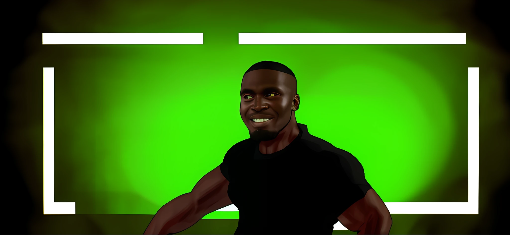 CJ holds an M4 rifle in the green room in the game, Night vision effect, Green ambient light brings a green screen effect to the room, Green light is reflected on the character, In GTAsa,