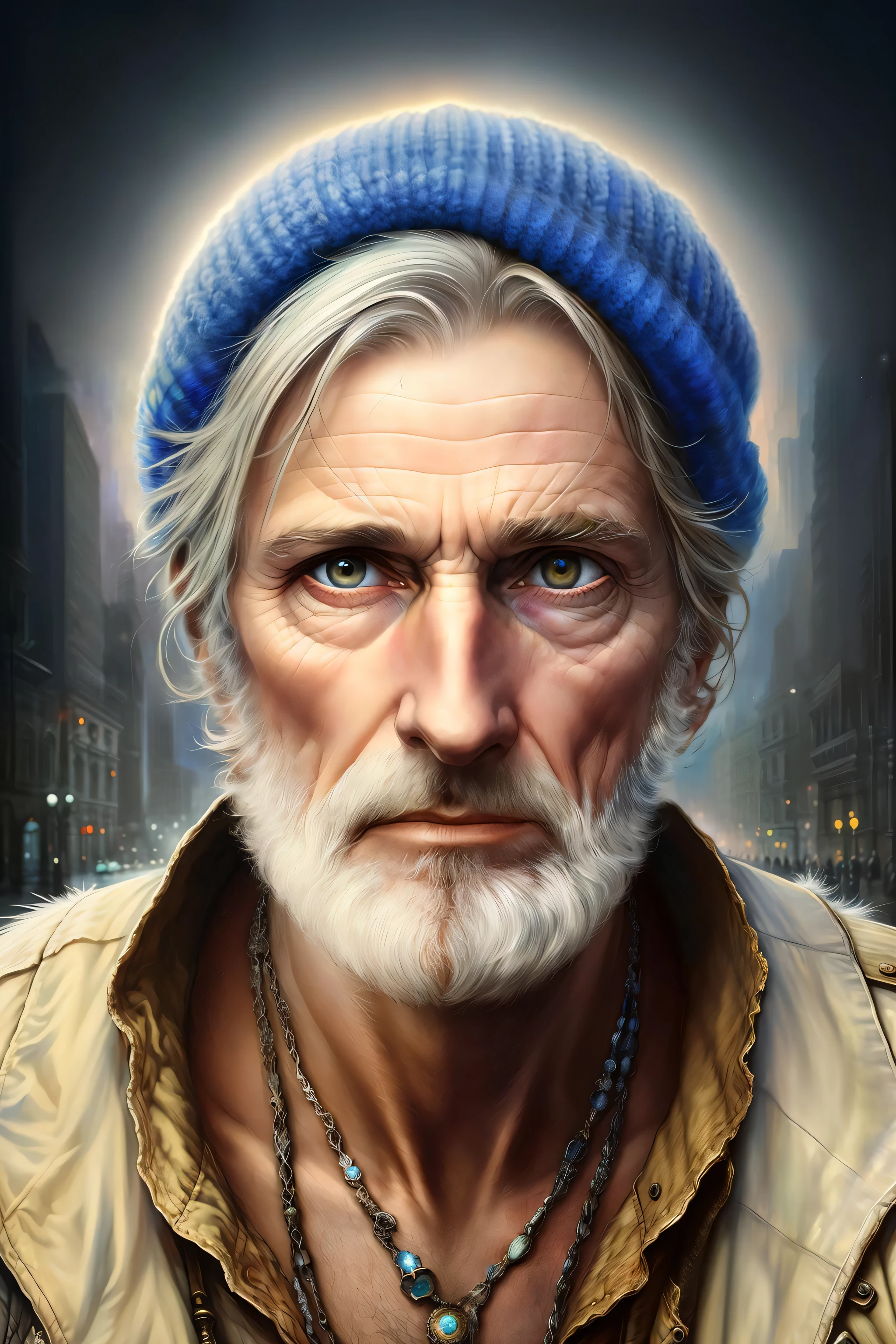 (Extreme Digital Artwork:1.3) of old homeless, cinematic, dramatic, hyper detailed, ultra realistic, (erriboffer:1.2), 3/4, god ratio, direful, (hdr:1.2), super resolution, (Mirrored:1.2), Spotlight, (cyberpunk:0.8),(by Artist Peter Gric:0.85),(by Artist Gil Elvgren:1.05),(by Artist Harrison Fisher:1.15),CGSociety,ArtStation,(Neoclassicism:0.9),(Metaphysical Painting:0.9),(Digital Art:0.9), round pupil