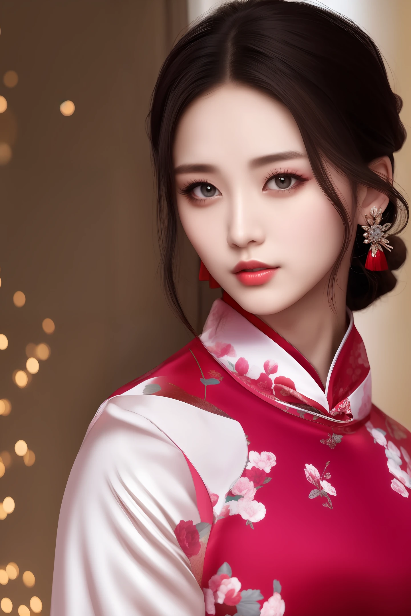top-quality、masterpiece、hight resolution、Wuxi 1girl、qipao dress、Super beautiful face、Super beautiful eyes、Super beautiful hair、Chinese Drama