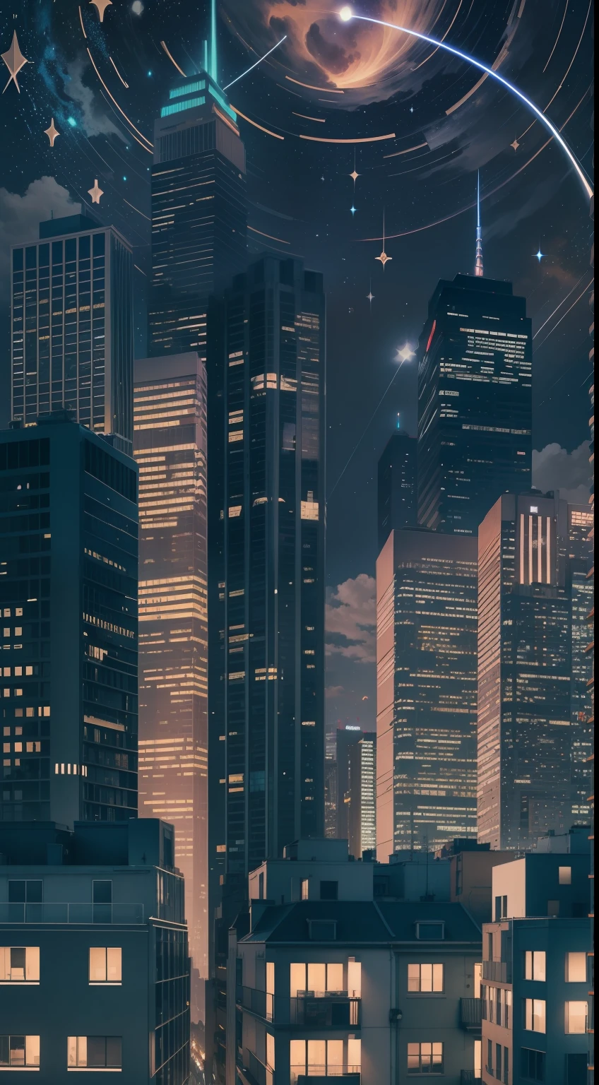 Draw me a city, Background, crisp lines, Evening City, megalopolis, the stars, night sky
