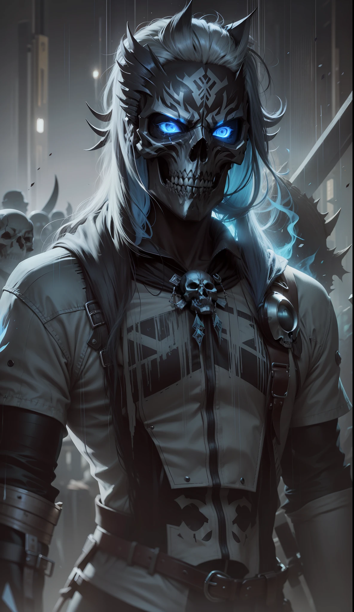 Blue fire skull mask, keep the hair