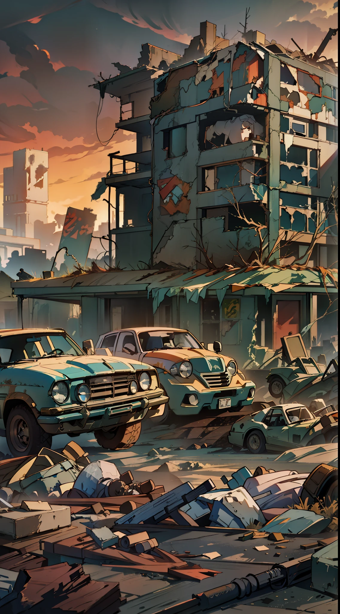 "An awe-inspiring depiction of a post-apocalyptic wasteland, showcasing the devastation and desolation in vivid detail."