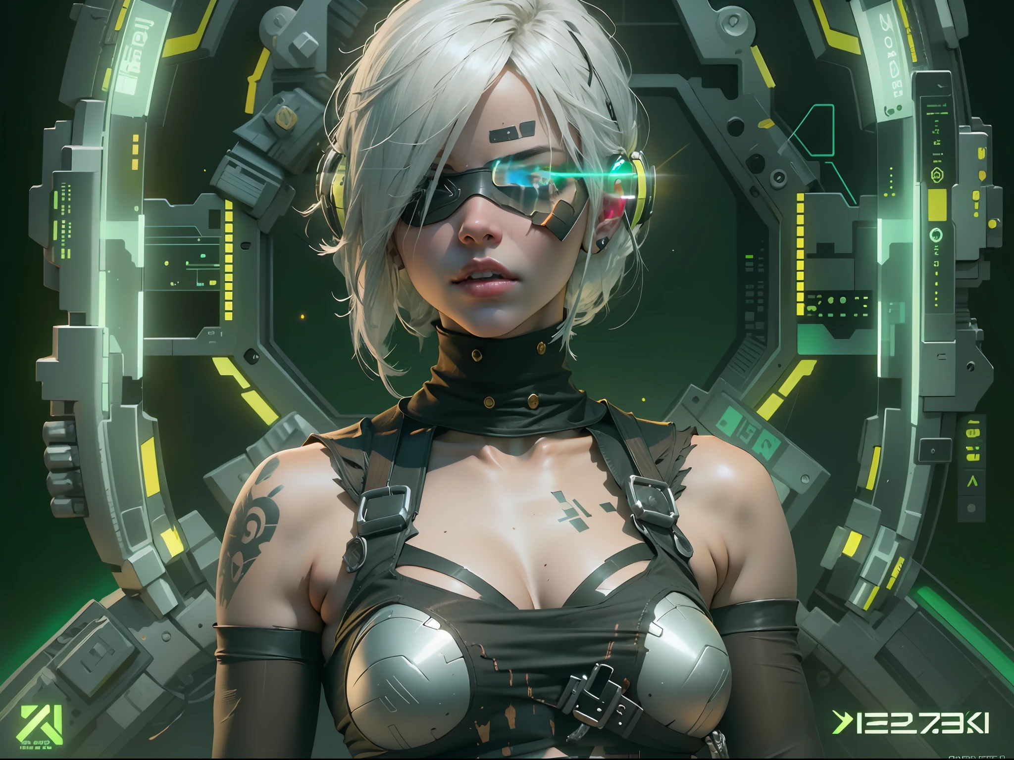 ((Mejor calidad)), ((Obra maestra)), (Muy detallado:1.3), 3D, Hermoso (Cyberpunk:1.3) 2b nier automata, (Unidad Yorha no 2 tipo B), Mujer hacker, cabello grueso, ropa reveladora, terminales de computadora operativas, servidores de computadora, pantallas LCD, fibre optic cables, logotipos corporativos, HDR (High Dymanic Range), trazado de rayos, NVIDIA RTX, Super Resolution, Unreal 5, Sub-Surface Scatterring, texturas PBR, Postprocesamiento, Anisotropic filtering, profundidad de campo, maximum sharpness and sharpness, texturas multicapa,  Mapeo de albedo y especular, sombreado de superficie, Accurate simulation of light-material interactions, proporciones perfectas, Octane representation, duotone lighting, ISO bajo, balance de blancos, regla de tercios, apertura amplia, 8K RAW, high-efficiency subpixels, sub-pixel convolution, glow particles,