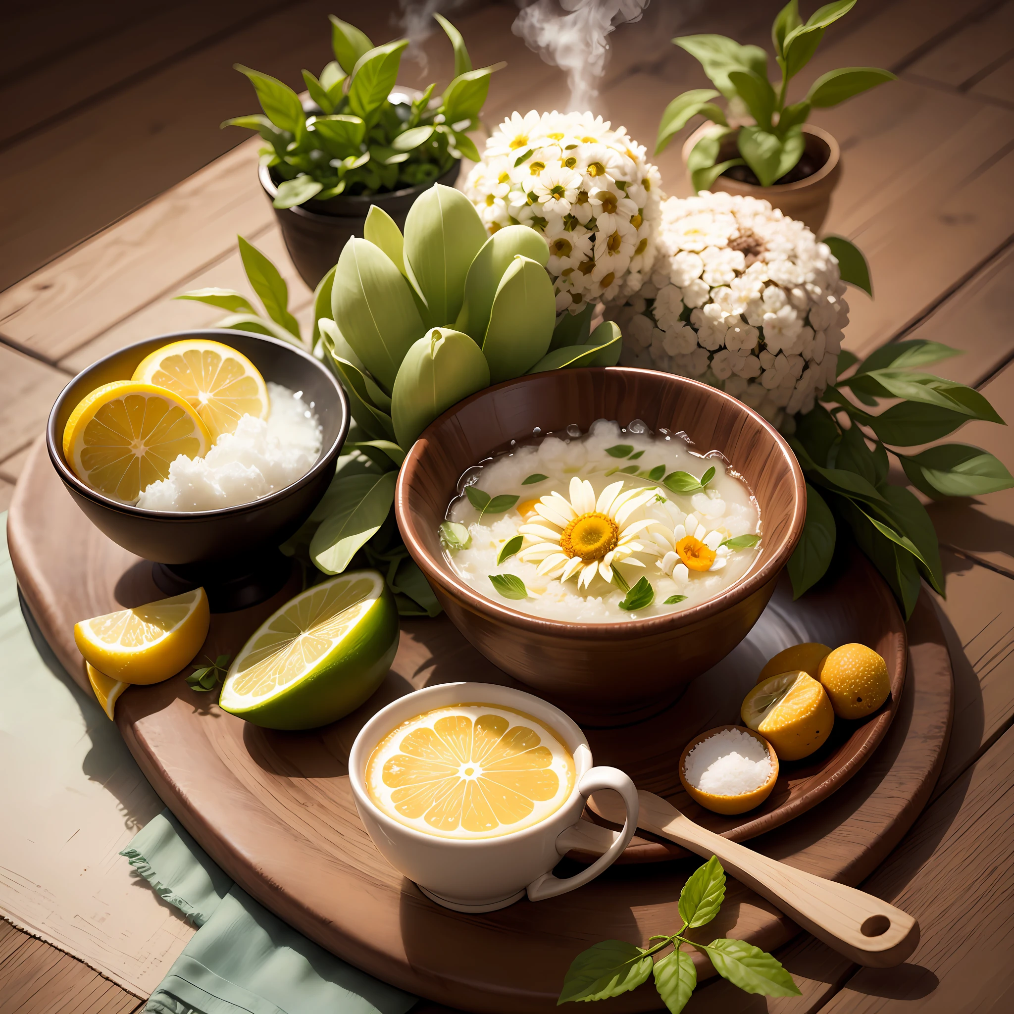 (Imagine an image with elements that represent the theme of natural recipes and headache relief. Below, I'll describe the image for you.)
The image on the cover shows a serene and comforting background of a sunny garden, where nature is in full bloom. In the center of the image, there's an open book with a green cover, exuding an organic feel, and an attractive yellow band where the book's title is printed with elegant letters, evoking calmness and nature.
Around the book, there are some elements representing natural cuisine and headache relief. In one corner, there's an array of fresh and aromatic herbs, such as rosemary, basil, lavender, and chamomile. Their vibrant colors and distinct shapes signify the various options of natural ingredients for treating headaches.
In the other corner of the image, there's a bowl of fresh fruits, such as strawberries, oranges, pineapples, and bananas, emphasizing the importance of a diet rich in vitamins and nutrients to promote overall well-being, including headache relief.
Around the edges of the image, there are small illustrative icons representing various relaxation techniques and self-care, such as a steaming cup of herbal tea, a soft pillow, and a small bowl of sea salt for soothing baths.
Everything in the image conveys a sense of tranquility, vitality, and well-being, underscoring the book's central message: "Natural Cuisine for Headache Relief." The aim is to inspire readers to adopt a holistic approach to self-care and find relief for their headaches through natural ingredients and healthy practices. --auto