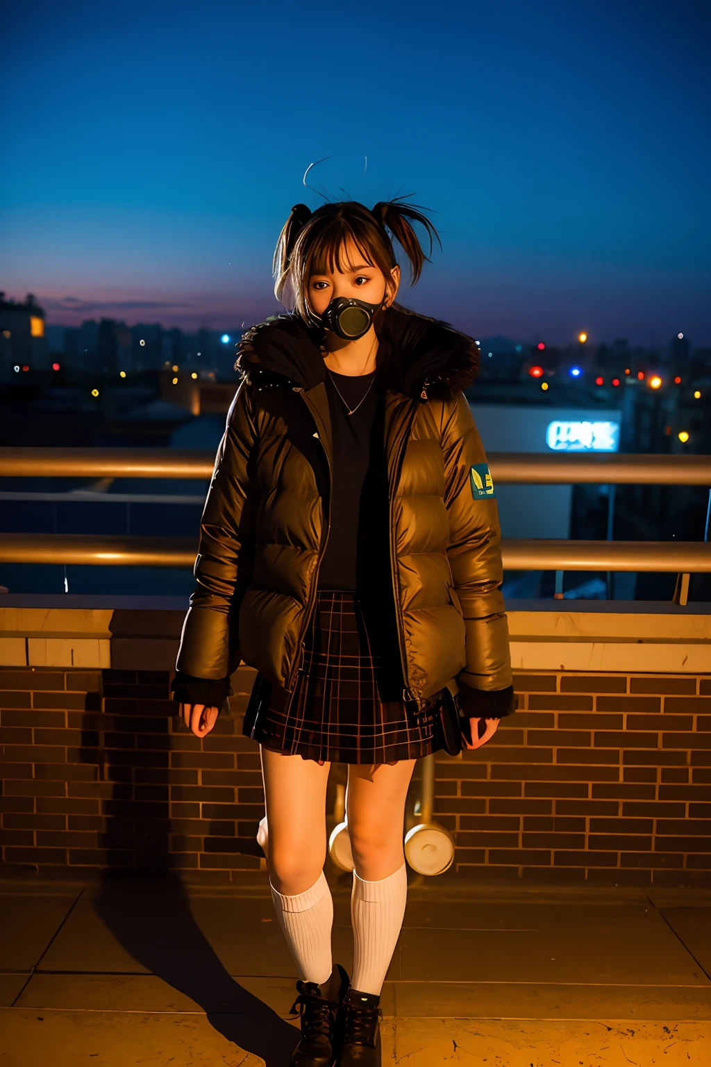 、14years、Large gas 、fur-coat、dictator、Big dragon tattoo、Tattoos all over the body、Glowing headgear、On the rooftop、Huge background is a neon sign、Leather gloves、long boots、Holding a Japan sword、Baseball armor、insurrection、Nuclear power plant in the background、Terrorist groups、Fluorescence Headgear、short-haired、bleu hair、Ignite fire from a flamethrower、middle school girl、14ys、high socks、Rooftoat night、City on fire in the background