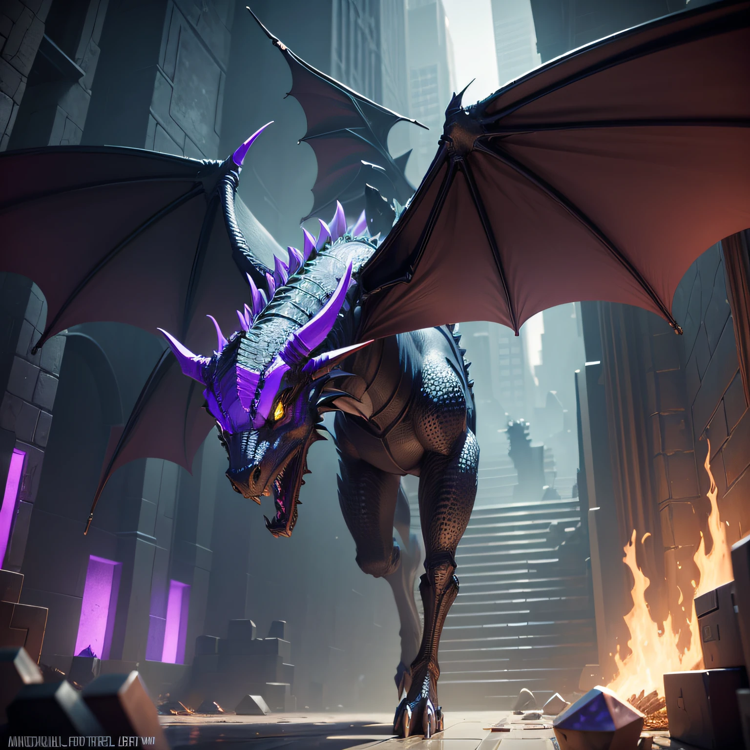 A hyperrealistic depiction of the Ender Dragon from Minecraft --auto