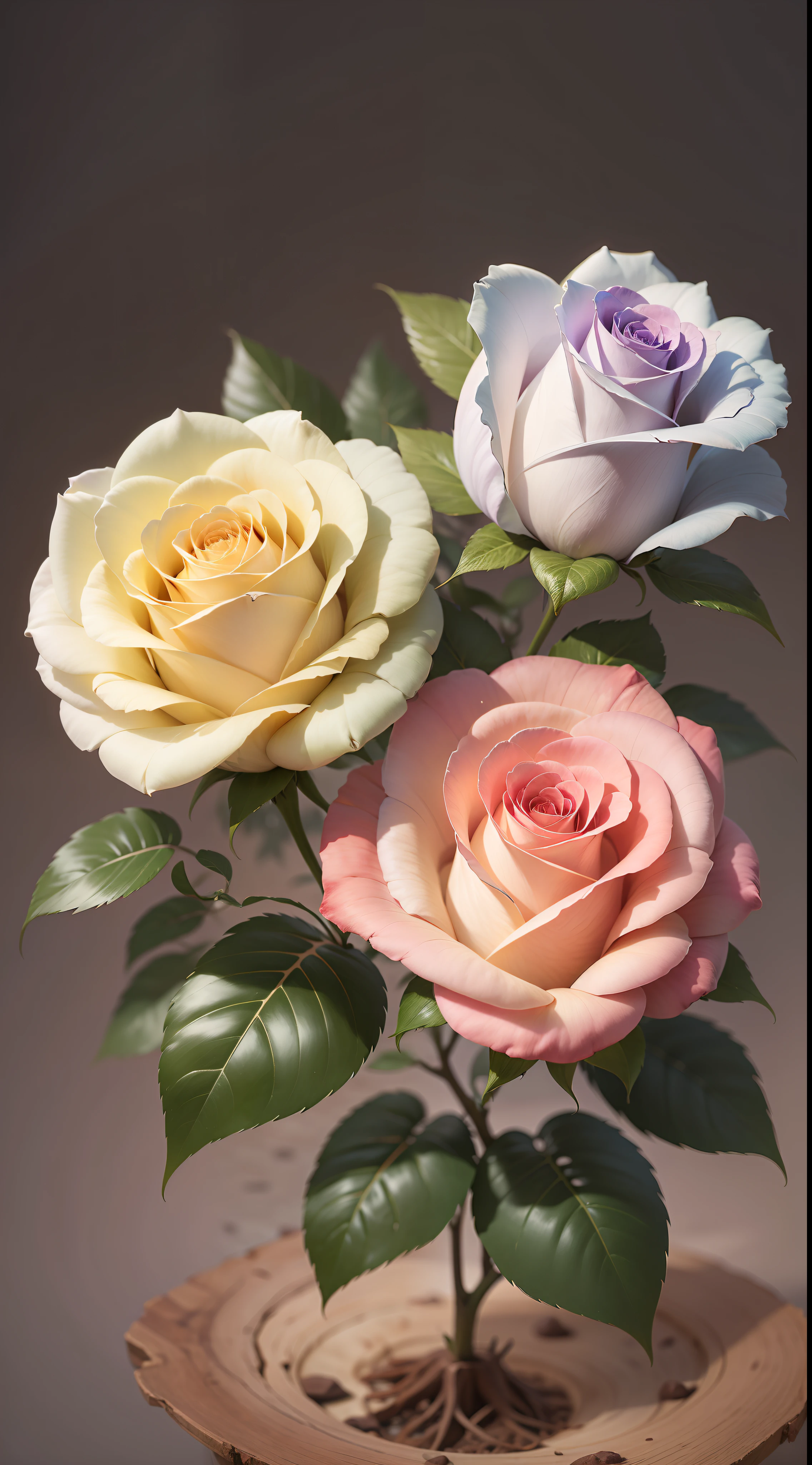 Three white roses, three white roses in tree,rose,dark background,high resolution,high quality,blue roses