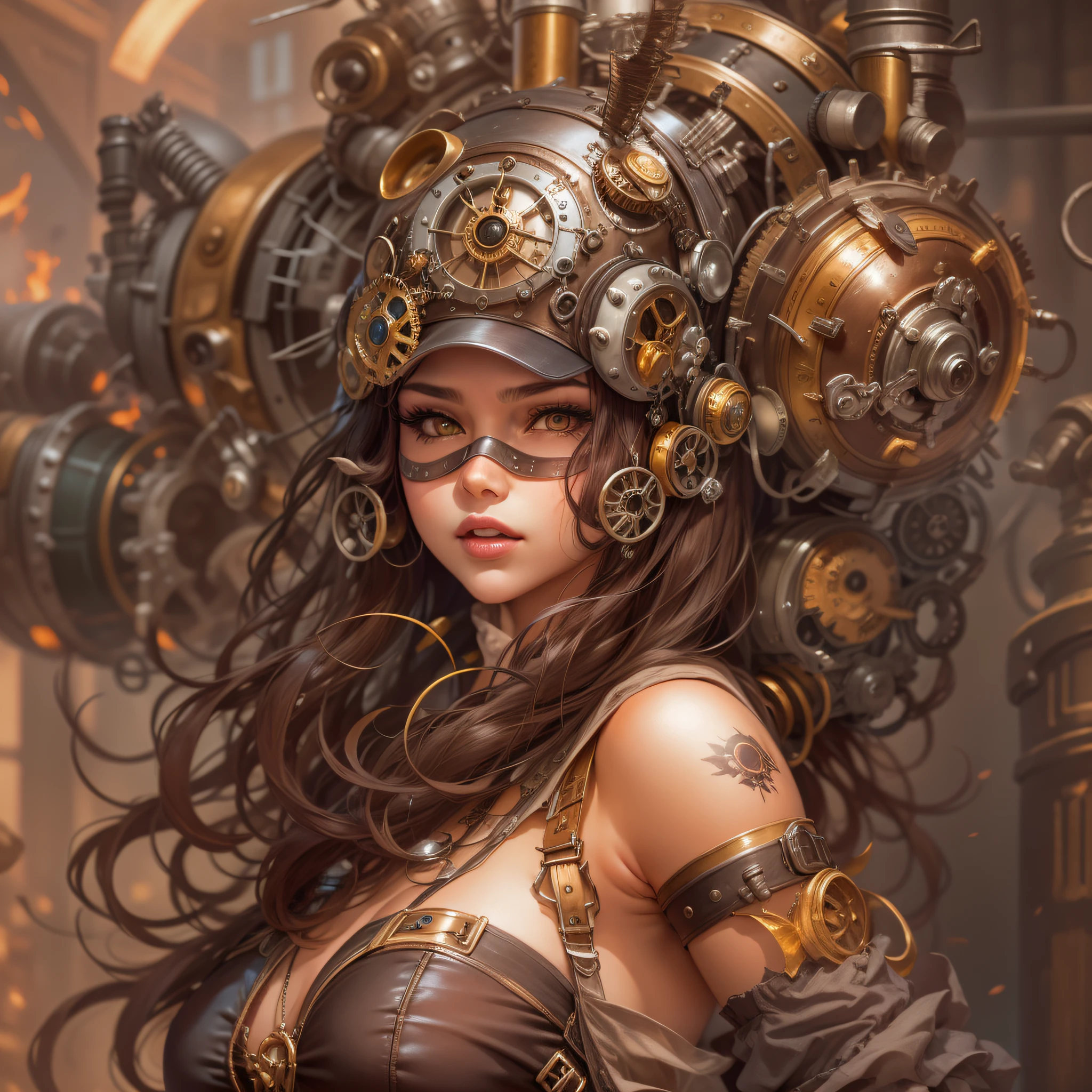 retrato de hermosa, Exuberant and voluptuous sci-fi girl (cuerpo entero), steampunk hermosa mujer de anime, Team mask, steampunk hermosa diosa, sci-fi female, Steampunk sci-fi. maxima definicion, hiperrrealista.