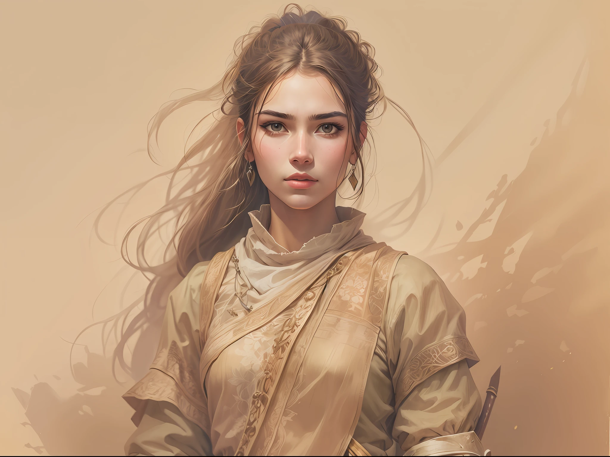 beautiful young woman warrior, portrait of an approximate