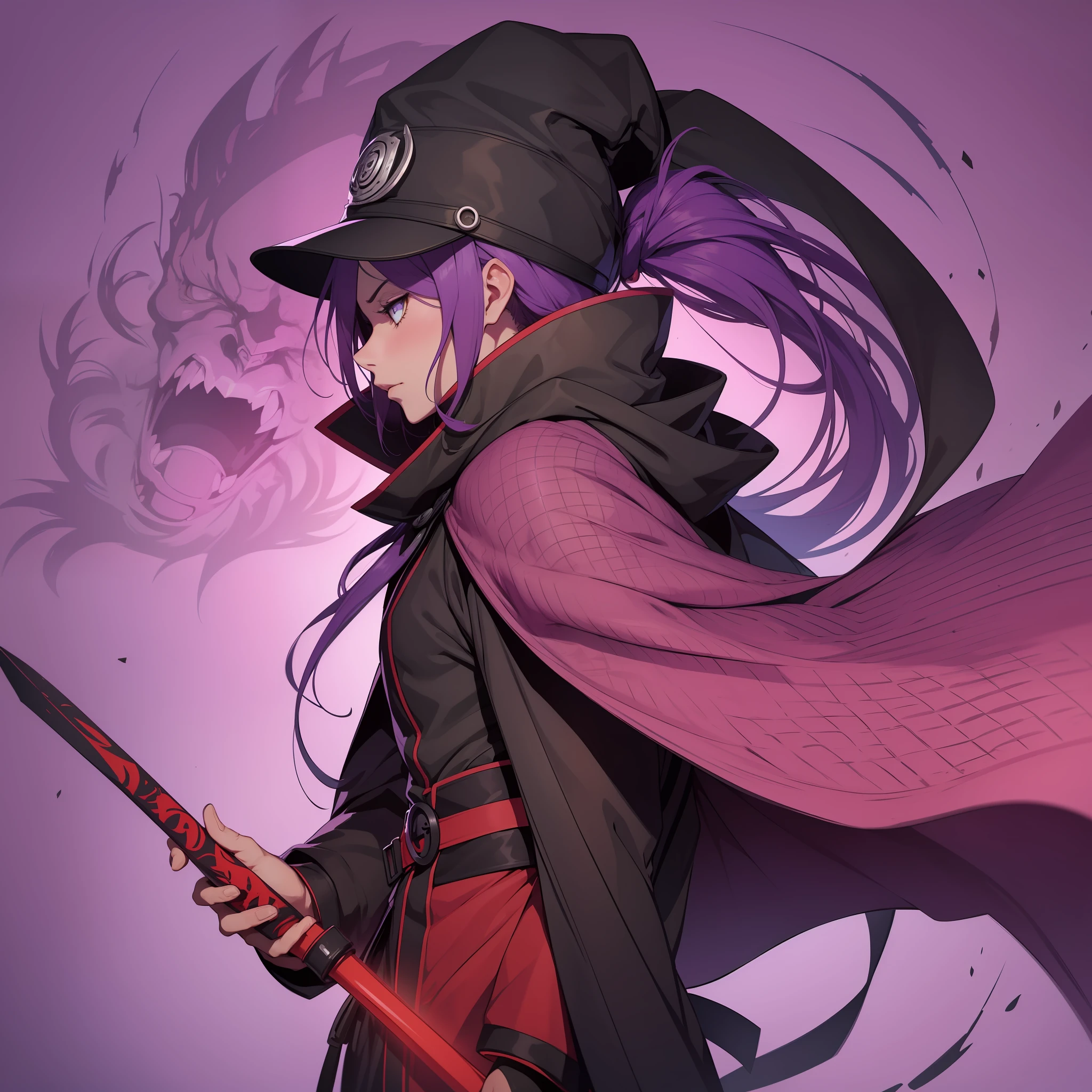 a silhouette of a man with a hat and cloak standing in front of a purple background, character silhouette, silhouette!!!, detailed silhouette, cel shadow, shalltear from overlord, shadow, wallpaper!, complete darkness background, anthropomorphic silhouette, madara uchiha, profile picture 1024px, silhouette :7, joker as naruto, closeup!!!!!!