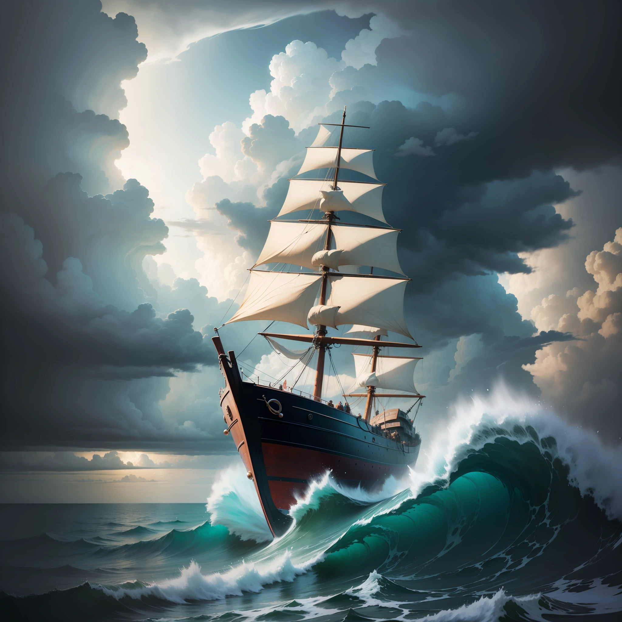 Ocean storm with wooden boat