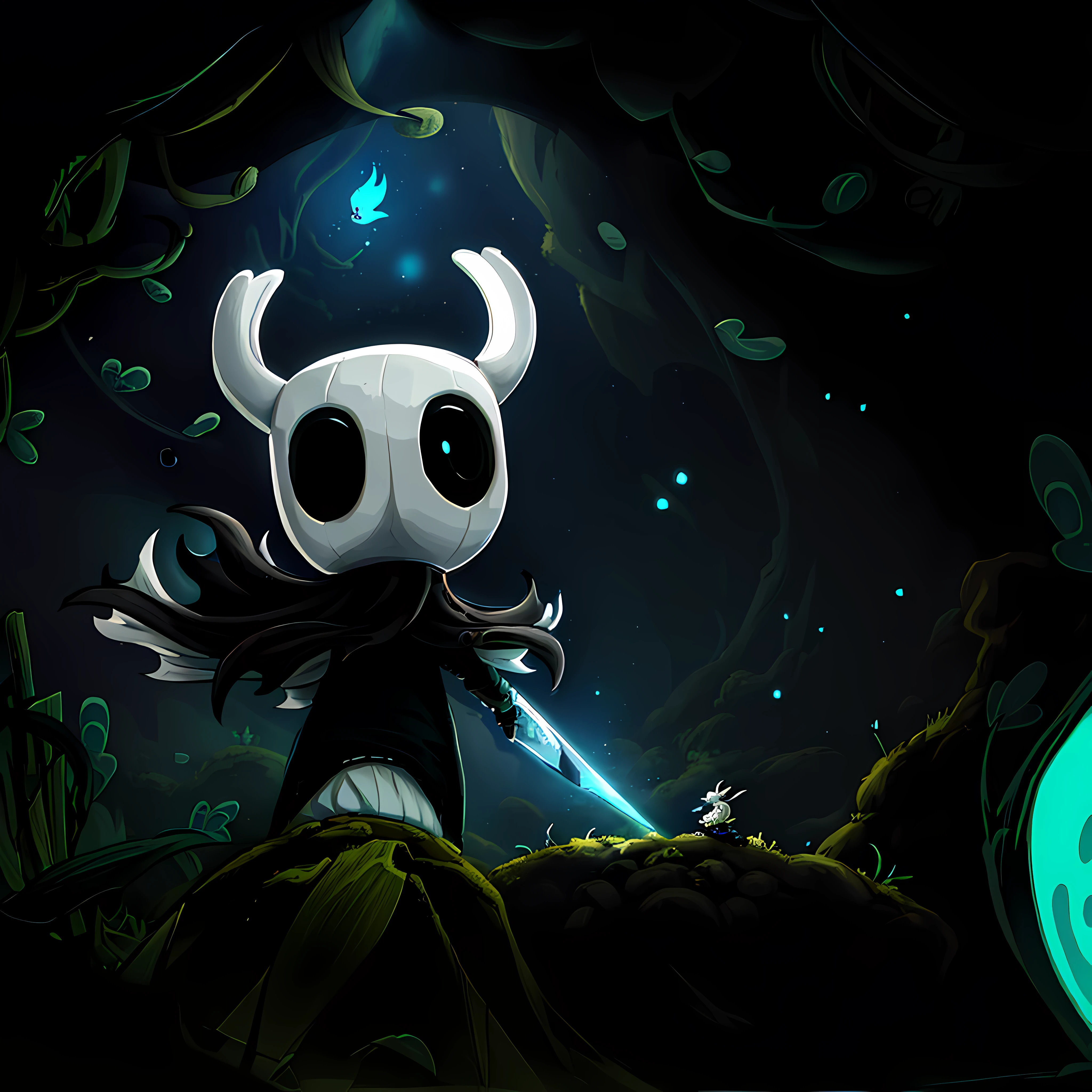 Cartoon illustration of a girl with a horned head and a sword, Retrato do cavaleiro oco, Estilo cavaleiro oco, Cavaleiro Oco, Arte Conceitual Hollow Knight, O Cavaleiro do Cavaleiro Oco, Hollow Knight Captura de tela, em estilo de cytus e deemo, Hornet de Hollow Cavaleiro, Undertale, arte do jogo!!, Arte Oficial, Ori e o cego, ou, hypervivid intense mcbess