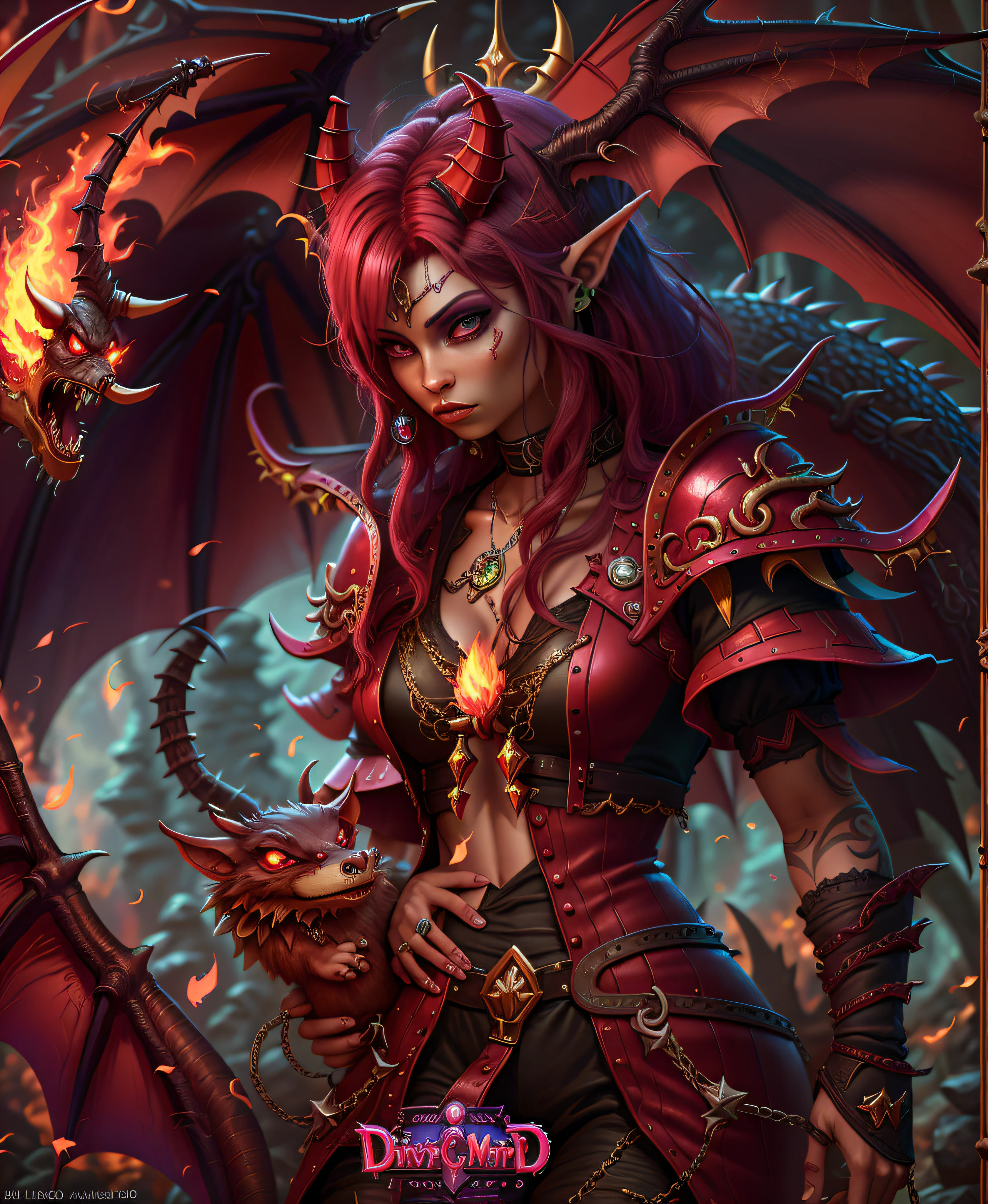 Dragoned, Mundo de Warcraft, Flight of the Dragon, Alexstrasza, ultra detalhado, 8k, vivid, atmosfera quente, vivid red, Dragon Armor, exotic girl