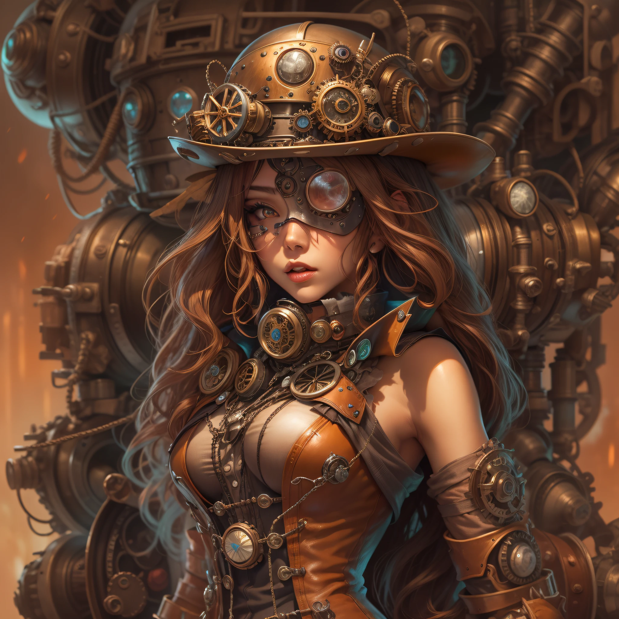 retrato de hermosa, Exuberant and voluptuous sci-fi girl (cuerpo entero), steampunk hermosa mujer de anime, Team mask, steampunk hermosa diosa, sci-fi female, Steampunk sci-fi. maxima definicion, hiperrrealista.