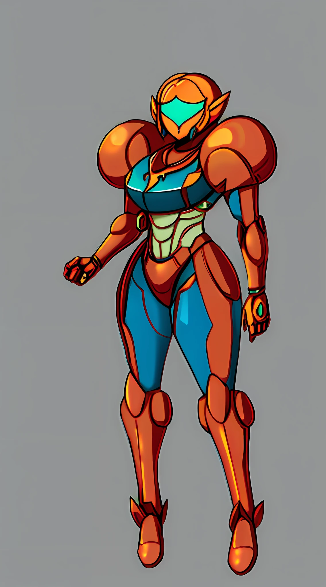 Princess_Zelda Botw, Zelda wearing Samus armor, wearing heavy Metroid mechsuit, heavy armor, Blue white and Gold mechsuit