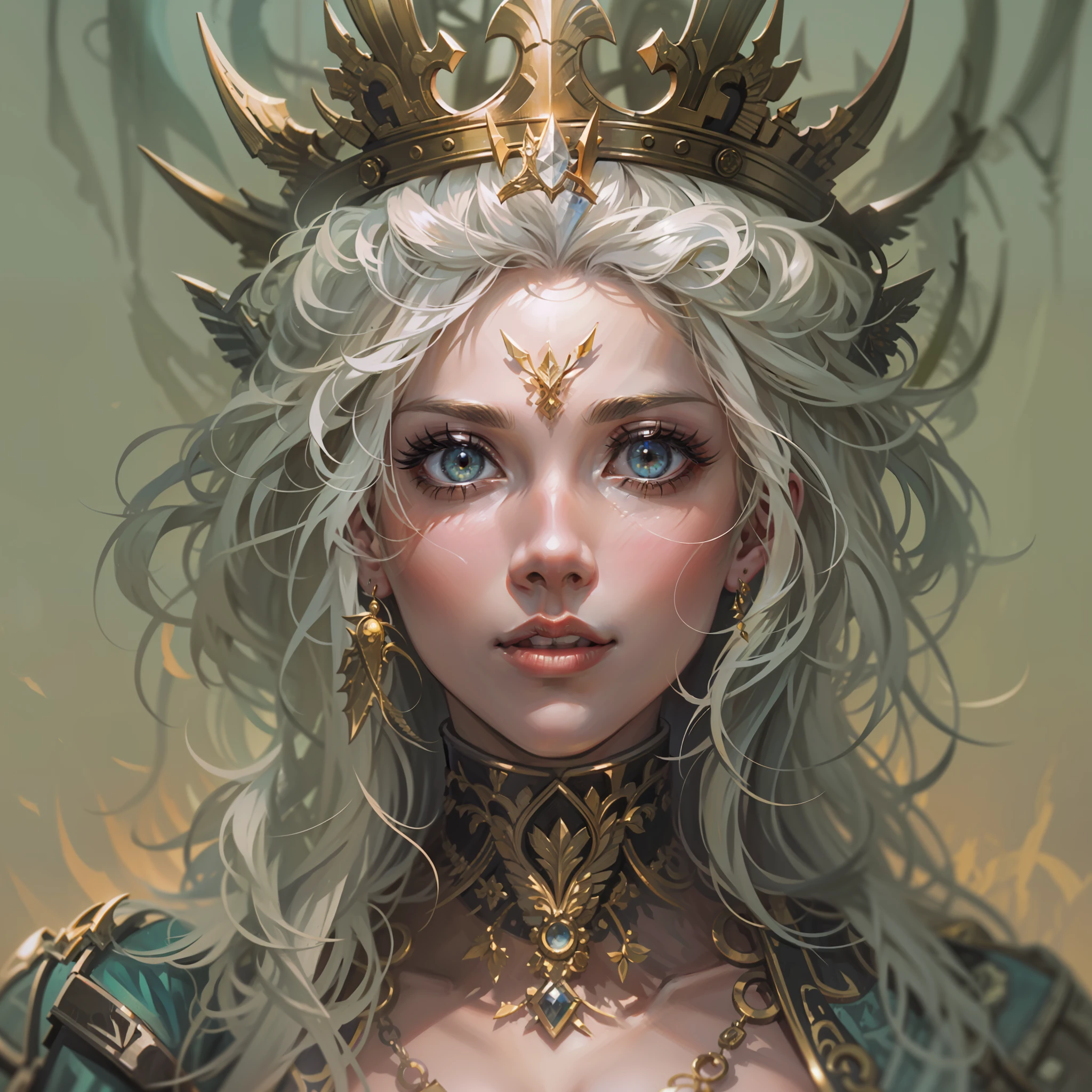 (obra-prima: 1.2), (melhor qualidade: 1.2), olhos perfeitos, rosto perfeito, perfect  lighting, 1girl, Mature female on a battlefield, cabelos platinado absurdamente longos, crown braids, war_glam, armadura, saia de couro, cicatrizes, fantasia, fundo detalhado, detailed hands, perfect hands, pinta no rosto,