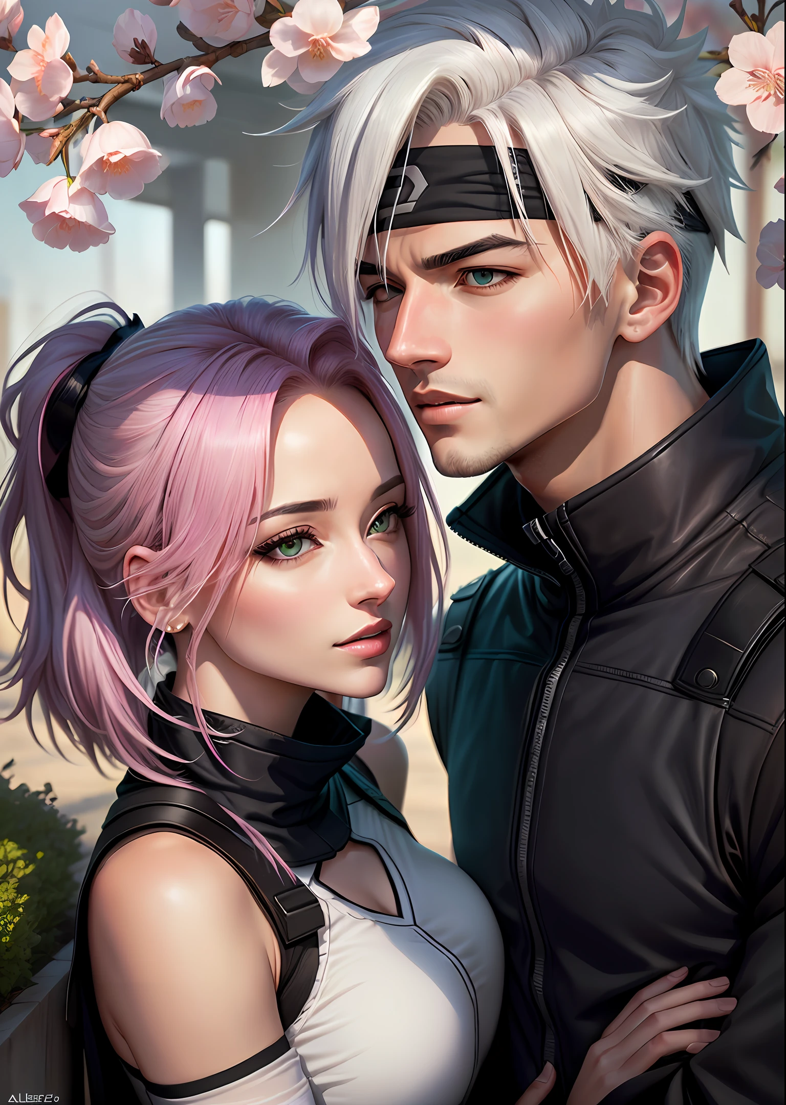 Casal se beijando, casal apaixonado, digital ART, ART super realista, alta resolução, Kakashi Hatake, Harunos Sakura, Hatakee Kakashi, Sakura Haruno