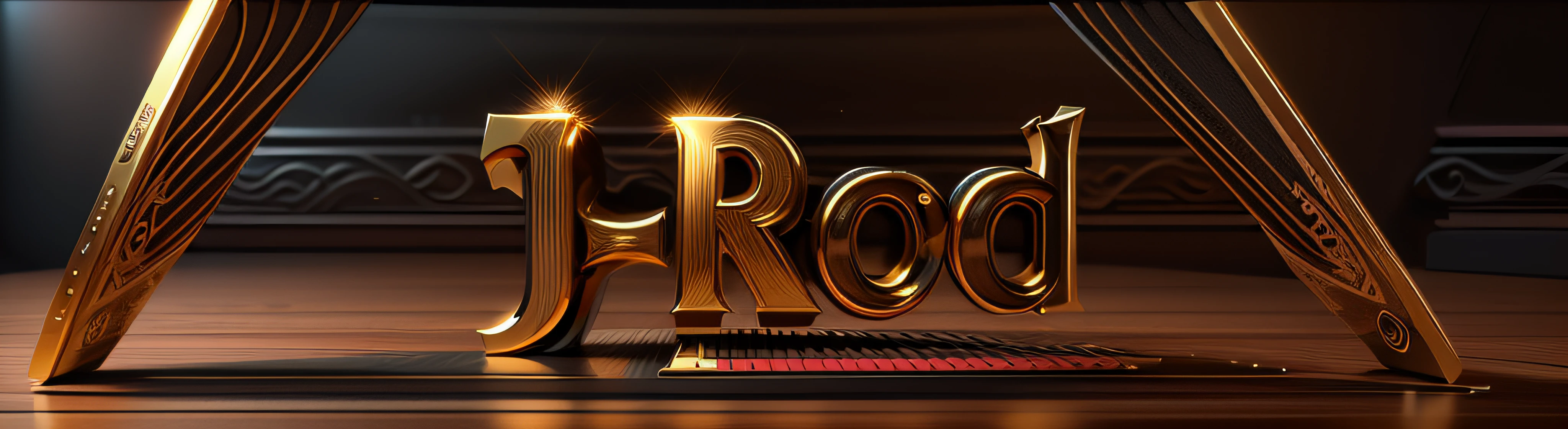 Cute logo with the name J-Rod where red is beautiful with gold, luz e sombras realistas, Very high rendering quality, ray-traced,
