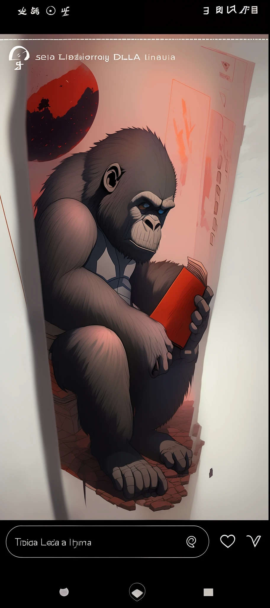um close up de uma tatuagem de um gorila lendo um livro, Directed by: Alex Petruk APe, inspirado em Alex Petruk APe, tatuagem altamente detalhada, tatuagem realismo, Directed by: Aneurin Jones, Directed by: Adam St. Peter's, Directed by: Samu Börtsök, por Joe Machine, Directed by: Clément Serveau, Directed by: Viktor Oliva 3D: 0.5, realista: 0.5, fotorrealista: 0.5), (absurdres, Super-Resolution, obra-prima, melhor qualidade, finamente detalhado, absurdres: 1.2), dramatic light, lighting dramatic, cinemactic, anime scenery, makoto shinkai, ghibli, mundo de fantasia, magica, beautiful sky, nuvens, construction, carros, Plane trail, birds, lighting dramatic, cinematic lighthing