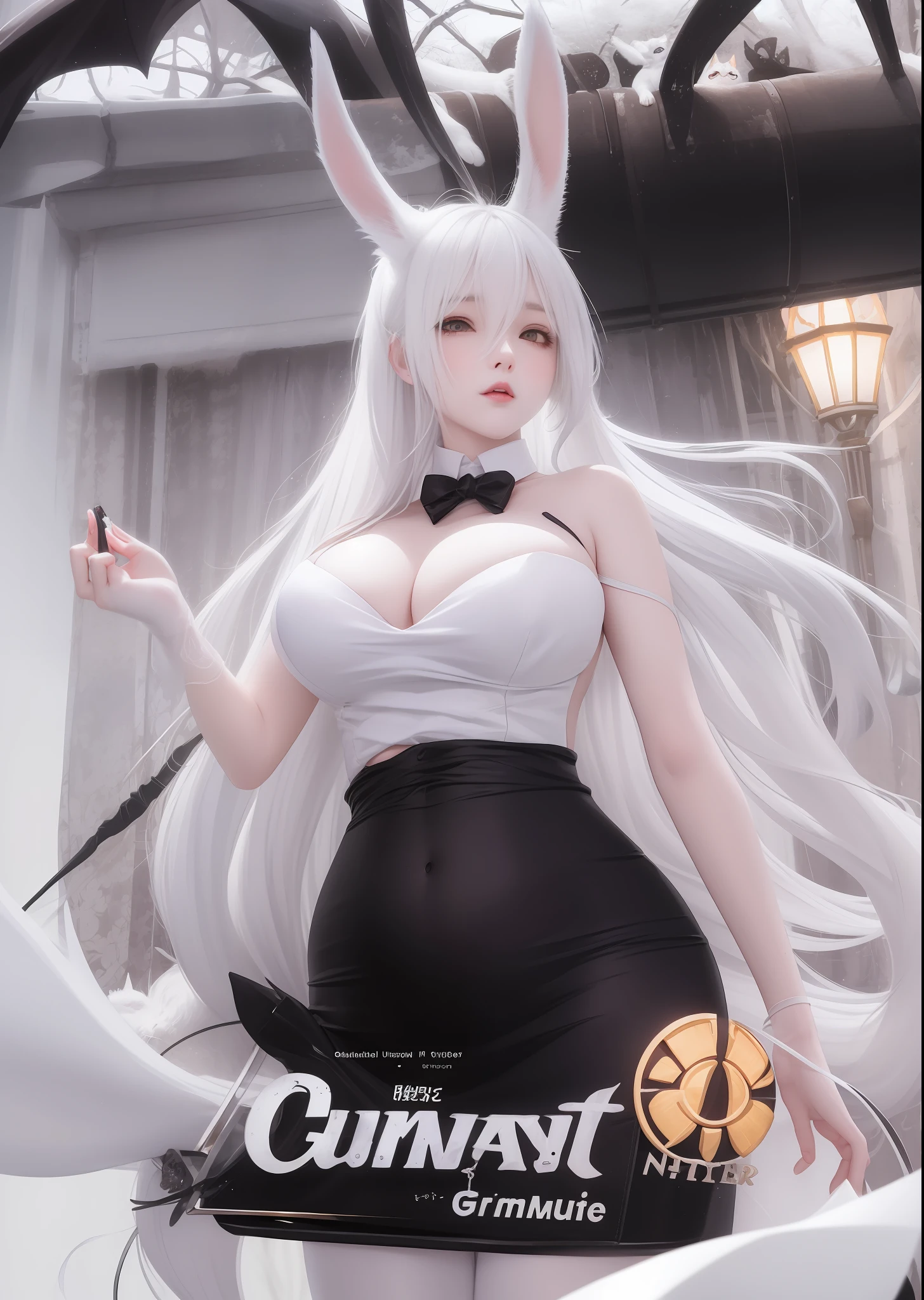 a cartoon picture of a woman with long white hair and bunny ears, gapmoe yandere grimdark, deviant art, anime monster girl, insanity girl summon her death, white cat girl, 18 year girl big pregnant, anime cover, cushart krenz, concpet art, ahegao, reisen udongein inaba, large view, white fox anime, art cover illustration