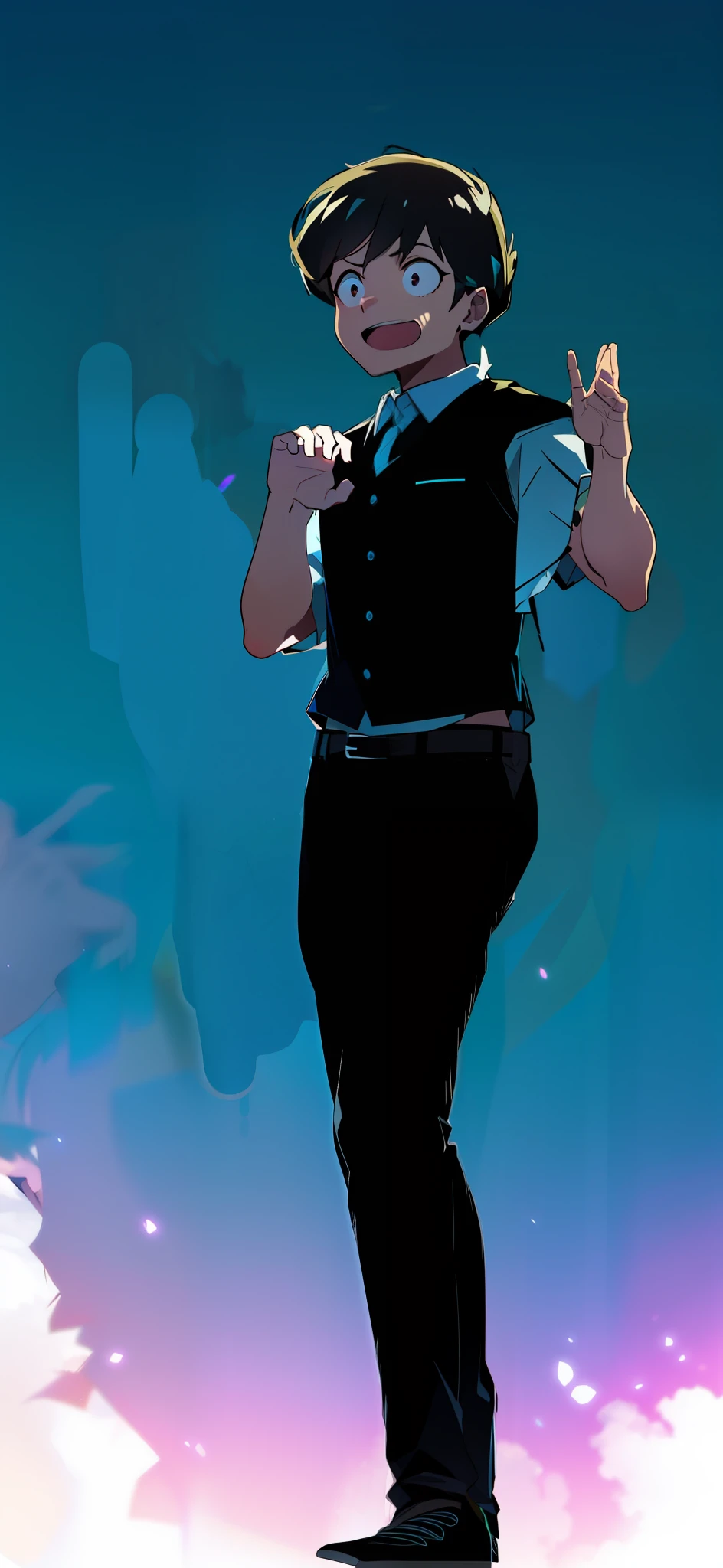 Bend your elbows、The hand is a piece、raise arms、Clothes are white short-sleeved