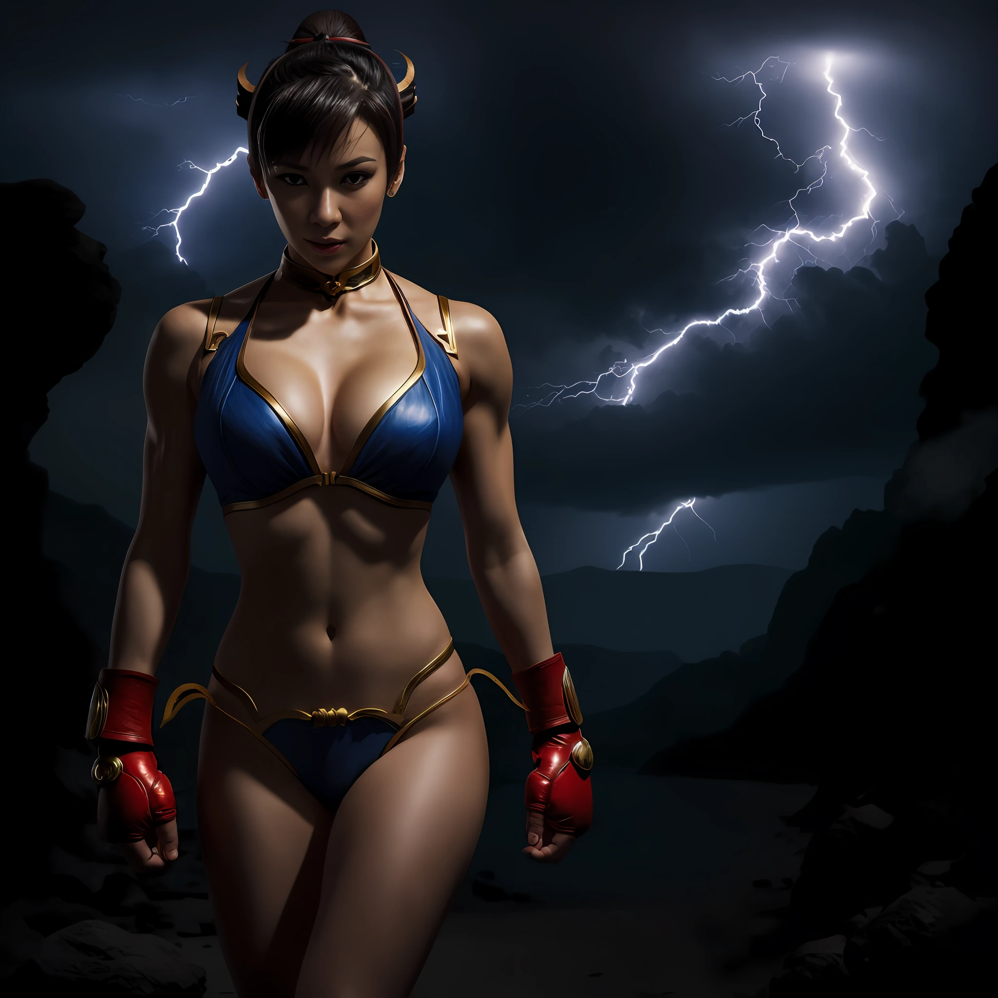 ((Chun li de Street Fighter, Ultra realista)), (((corpo inteiro))), ((perfect hands)), atordoante, hyper realistic, octan render, surrounded by the effect of smoke and lightning, Estilo Street Fighter, fundo antigo, elegante, deslumbrante, (papel de parede), arte conceitual, detalhes intrincados, altamente detalhado, ((cinemactic)), Dramatic, (mais alta qualidade, Concedido, obra-prima:1.5), (fotorrealista:1.5), fotografia, Realistic photo, Nikon, Luz Natural, 4k, highes definition, XF IQ4, 150MP, 50 millimeters, ISO 1000 Certification, 1/Anos 250, Luz Natural, Adobe Lightroom, photolab, Photographic Affinity, PhotoDirector 365,