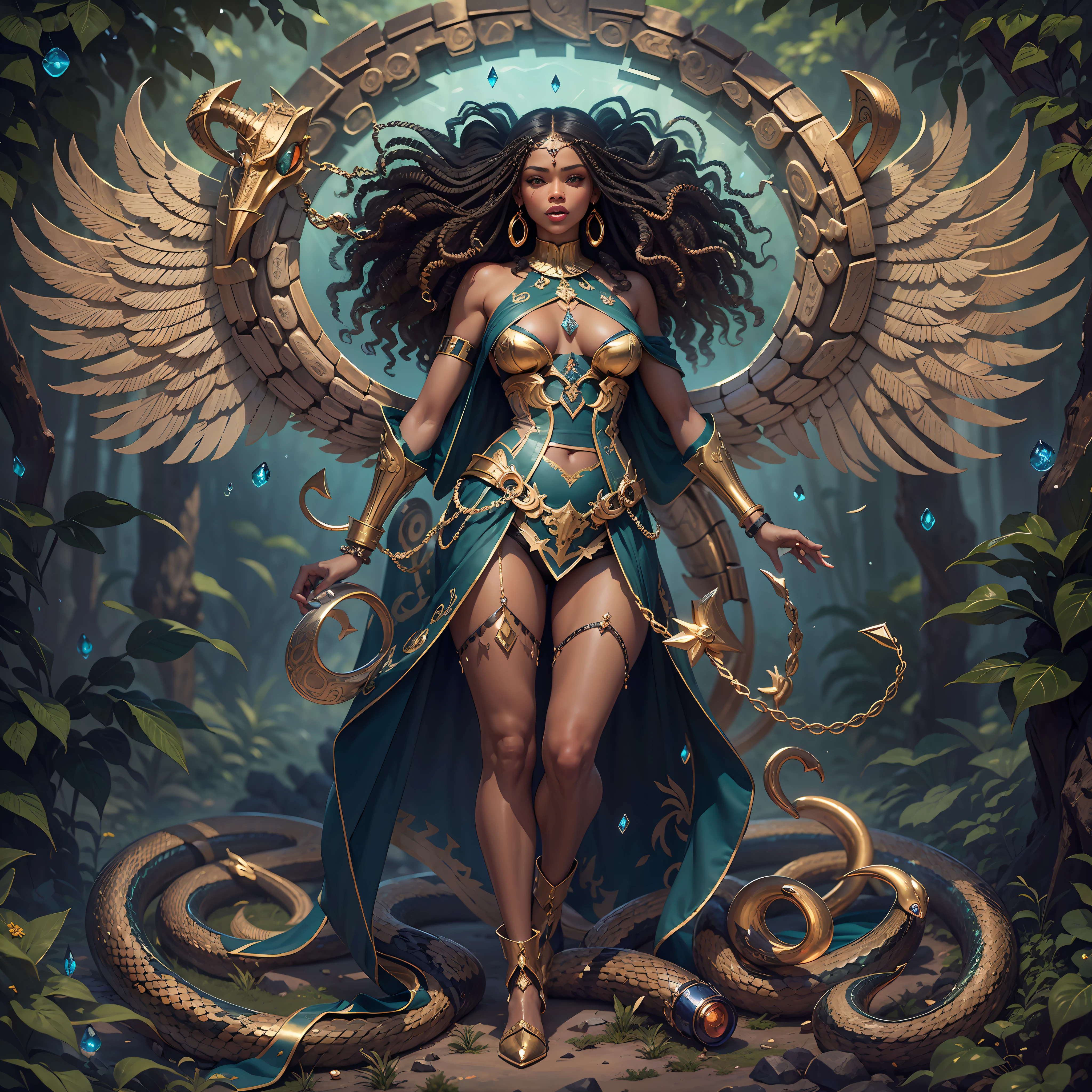Sun Moon Caduceus Hermes mythology surmounted wings surrounded intertwined snakes Medusa_hairs_Snakes Outdoor Nature "Ouroboros" Forest Sunlight Natural Queen Native éblouissantes Valkyrie-wings clef chains "Heavy Metal" Will-o'-the-wisp Fire-follets fairy pixie sprite conceptual safe female glamour athletic walking slow motion Cosplay "Nicki Minaj":1.5 "Rihanna":1.5 "beyonce":1.5 aristocratic jacket 38years symmetrical athletic bronzé hairstyle_snakes:1.5 obvious varied ecstatic fringes:1.5 agate visages:1.5 cheekbones effects reddened embarrassed lazuli water drop of water between eyes beautiful hair:1.5 Brown Eyes Pupils Black Iris Turquoise Sapphires Open Mouth Teeth Smiles Floating Jacket Fixed Pearls Eccentric Cape Levitating Shoulders-Off:1.2 chemise blanches dentelles clavicules papillotes varied breasts1.5 points:1.3 satin sideboob felt bikini:1.5 corsait:1.5 spinels thick navy leather skirt:1.5 soies assortie amples nombril:1.3 belt défenestrée revealing pubic scarlet pubis-hairy obvious indigo underwear:1.5 Size chastity belt:1.3 silver adorned padlock Gold thighs legs garters Gothic stainless steel boots decorated onyx equirectangular 360 monastery opal marble ruby background:1.5 Sundrop mannequins lantern dressed armor richly decorated:1.5 "Chevaleresque" dramatic chrome metallic flat bands fathoms brass fullbodye lys rune ornate emerald plasma embroidered glyphs Tourmaline wood engravings lava magic intricate:1.5 summons snake incandescent Crystalline familiar robot Mecha (EOS R6 135mm 1/1250s f/2.8 ISO400) Mech Mechanized snakes flowering Quetzalcoatl:1.5 Adaptable volumetric luminescence saturated:1.5 ultra:1.5 pro-photorealists:1.5 optimaux:1.5 qualities:1.5 details:1.5 precise:1.5 reflex:1.5 resolutions:1.5 3dcg max:1.5 graduates:1.5 improved:1.5 Octanes_rendues:1.5 UHD XT3 16K DSLR HDR UnrealEngine5 profondeurs:1.5 Earth Hearth ultra_sharpness:1.5 ombres analogiques:1.5 CGSCOSITY pet chef-d':1.5 "Bruce Weber girls" multi etc.