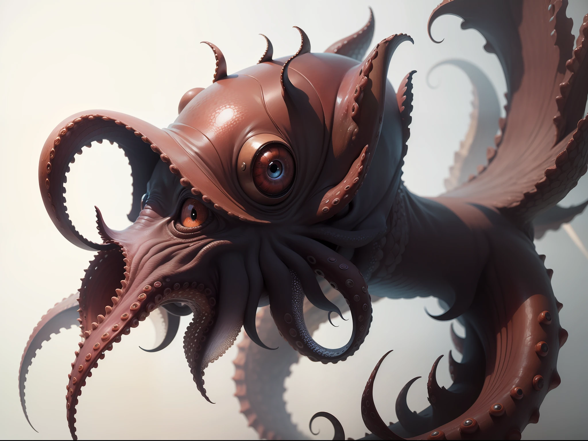Detailed realistic monster octopus on white background