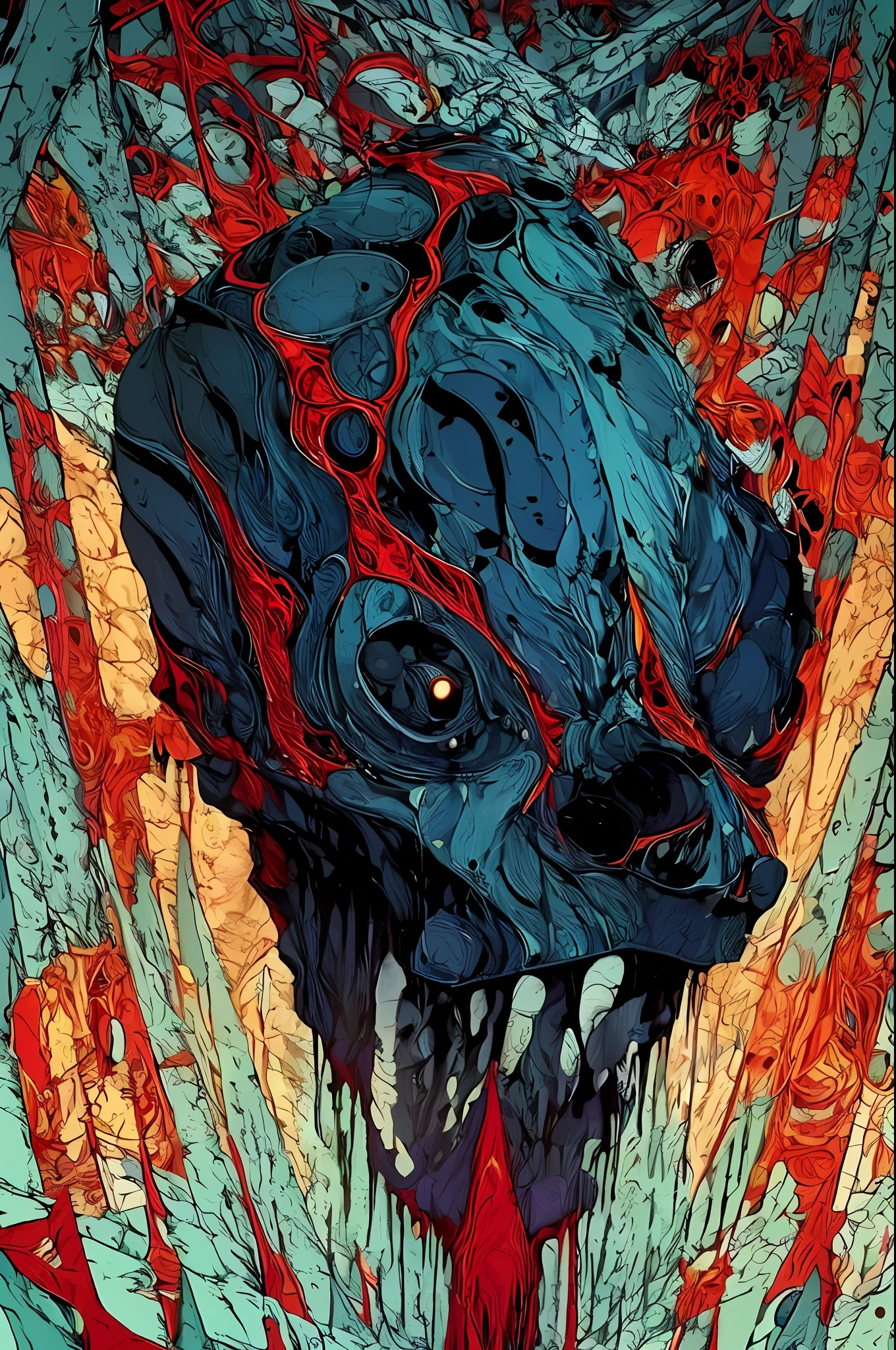 Decapitated dog , guerra, horror, Cosmic Terror, tons sombrios, morbid atmosphere, desastre nuclear, distopia, catastrophe,misticismo,ocultismo, creepy,pesadelo,sangue,Apocalipse, Lovecraft, Anime por Kilian Eng