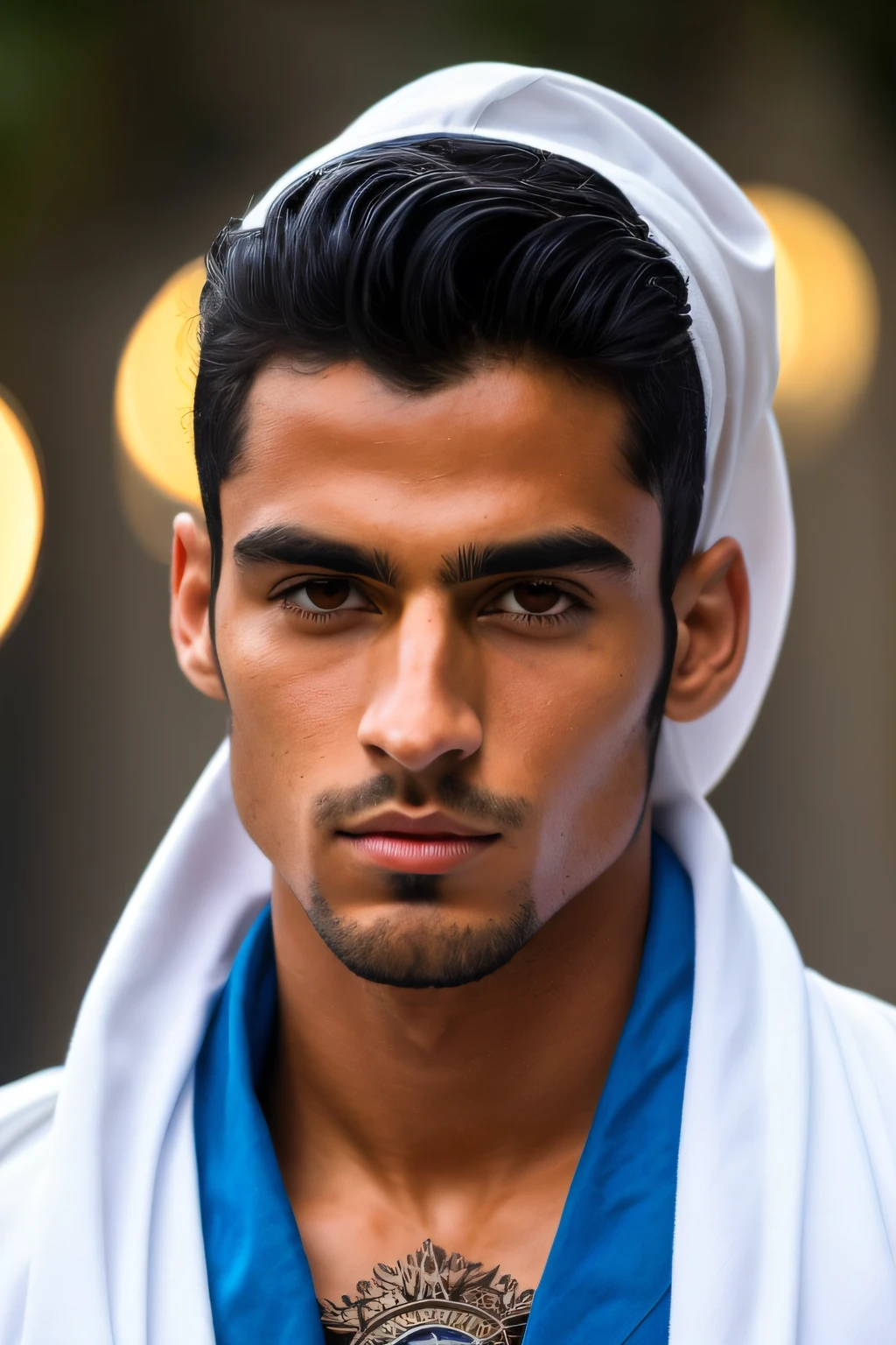 (handsome disney prince dark black hair, blue eyes, striking eyebrows and cement face, white olive skin, sun tanned skin. demigod greek warriora1.2), roupa de guerreiro romano couro preto e azul, hiperdetalhado, ultra afiado, 8k, (insanamente detalhado:1.5), fotografia de corpo inteiro, 20 megapixels, canon eos r3, pele detalhada, semideus grego