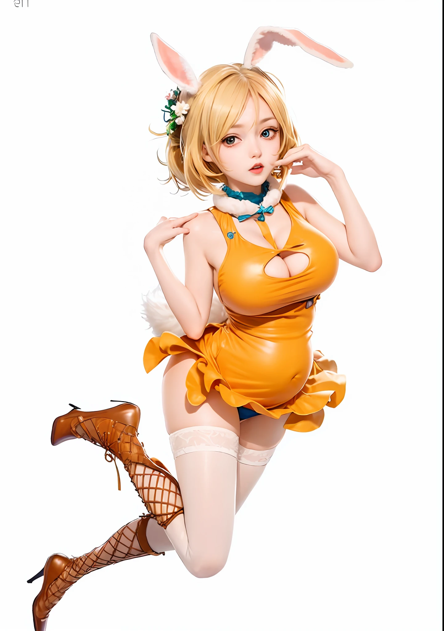 a woman in a bunny costume is running with her arms up, nami from one piece, nami one piece, from one piece, nami, heavily pregnant, big breast, in dress, looking like annie leonhart, annie leonhart, anime girl named lucy, seven deadly sins anime, female anime character, anime woman fullbody art, cell shaded adult animation