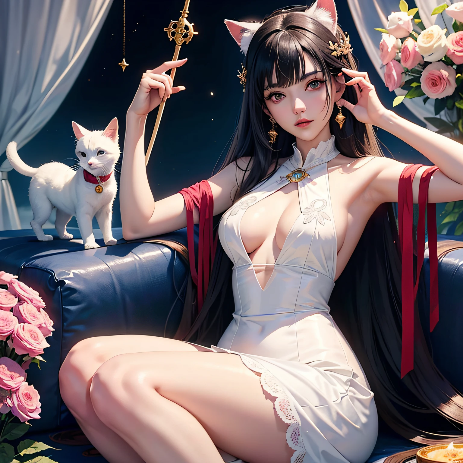 Araffes posando para uma foto, ultrarrealista doce , trending at cgstation, Trend in CGTacing:, Amouranth, mais conhecido como Amouranth, Sakimichan, thicc, labios rosa, a cartoon of a woman in a white dress and a cat mask, Nico Robin, rei hino as a princess, arte oficial do personagem, personagem de anime feminino, !!retrato de corpo inteiro!!, deusa anime, personagem de anime, personagem de anime; arte de corpo inteiro, personagem estilo anime, official character illustration, inspirado em Kusumi Morikage, anime mulher fullbody arte --auto