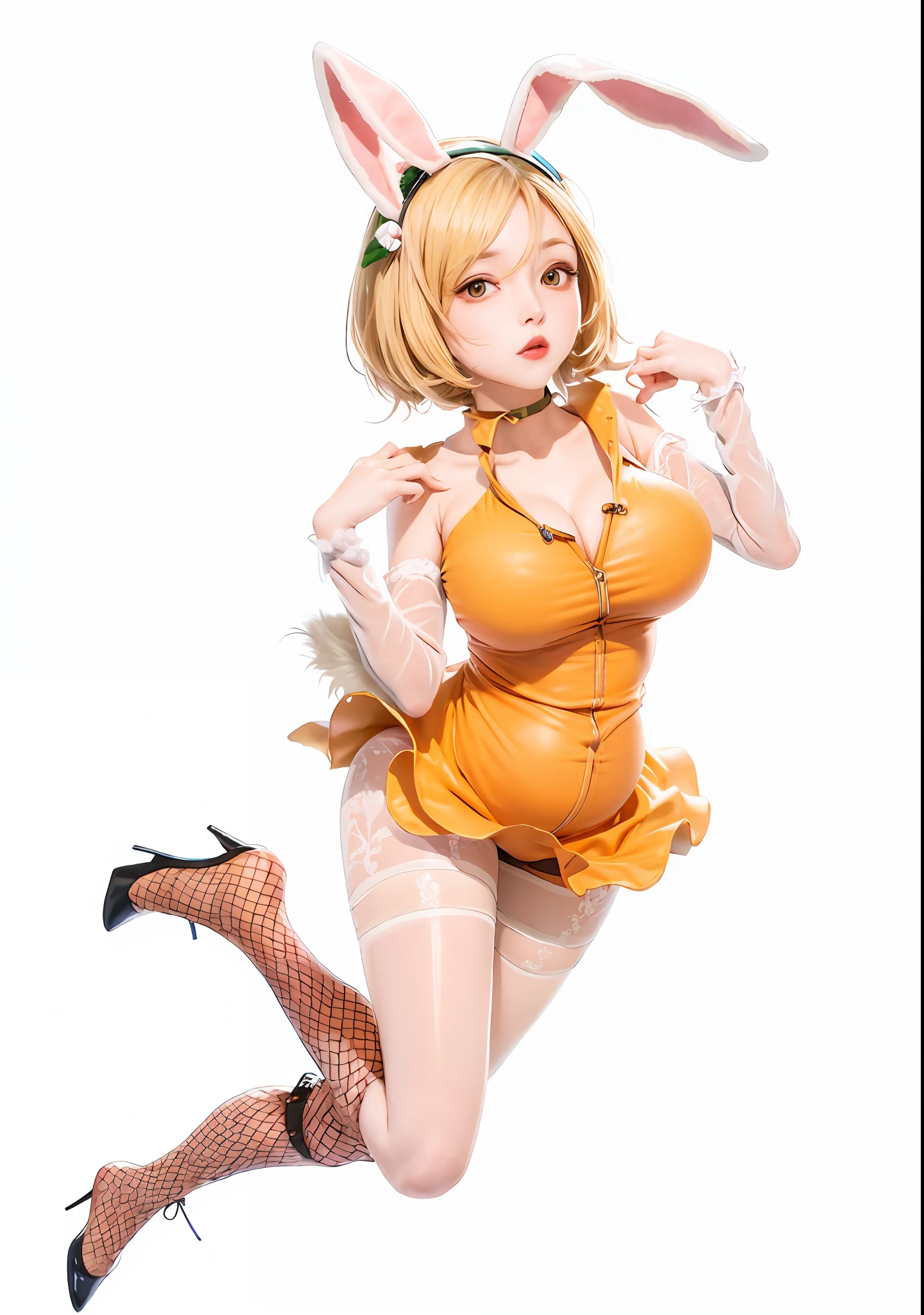 a woman in a bunny costume is running with her arms up, nami from one piece, nami one piece, from one piece, nami, heavily pregnant, big breast, in dress, looking like annie leonhart, annie leonhart, anime girl named lucy, seven deadly sins anime, female anime character, anime woman fullbody art, cell shaded adult animation