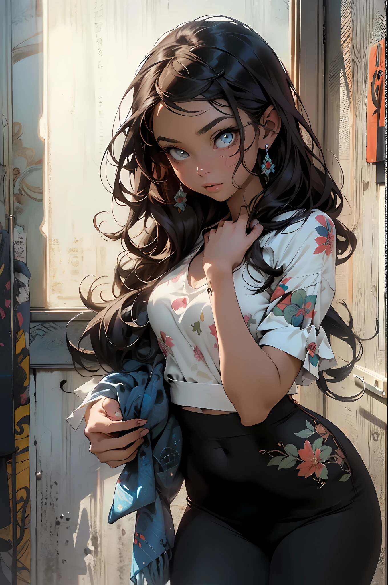 mulher oriental linda((corpo inteiro perfeito)), melancholy lighting, tranquila, calma, brilho, obra-prima, melhor qualidade, 1girl, (JinxLol:1.2), (ultra fotorrealista:1.3), (obra-prima:1.4), melhor qualidade, ((realista)), alta qualidade, ultra detalhado, ((Imagem real)), ((pele realista)), ((rosto realista)),(illustration:1.05), (linda:1.05), (belos olhos detalhados:1.05), (cinematiclight:1.1), VERMELHO nos detaques, corpo inteiro perfeito, silhueta esbelta, magra, seios pequenos, coxas grossas, roupa preta e azul, tenis branco