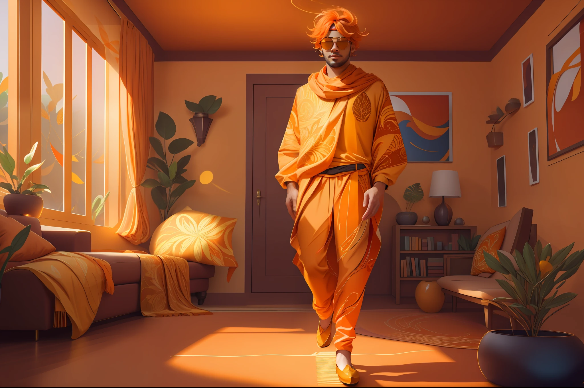 "Abstract orange banner with vibrant shades of orange and yellow, featuring a mesmerizing play of light hinting at a laurel leaf pattern."