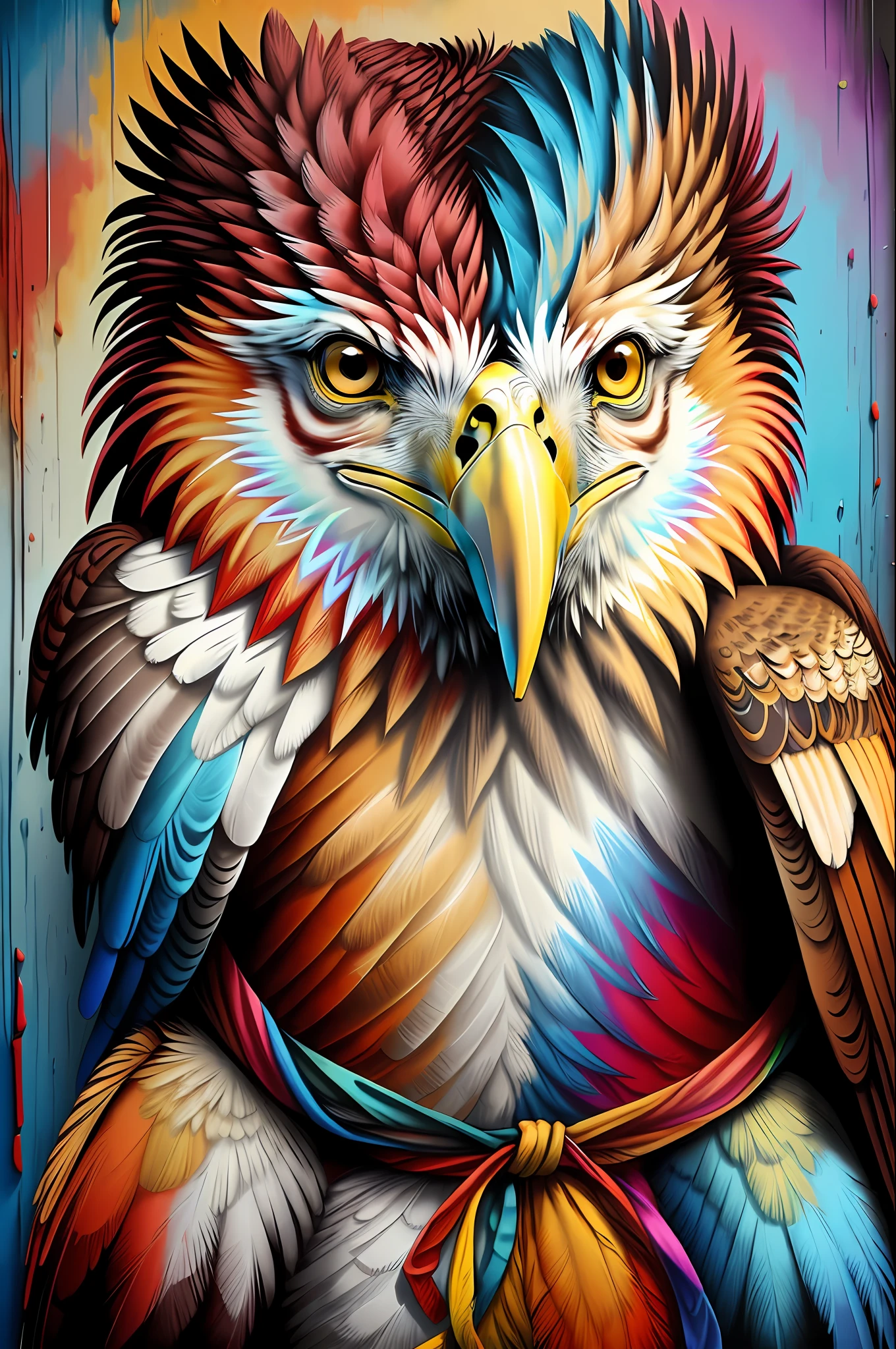 (Philippine Eagle (Pithecophaga jefferyi)), Eduardo Kobra acolchoamento ,multidimensional geometric PORTRAIT wall, arte, chibi,
yang016k, lindo, colorido,
obras-primas, qualidade superior, melhor qualidade, arte oficial, beautiful and aesthetic,