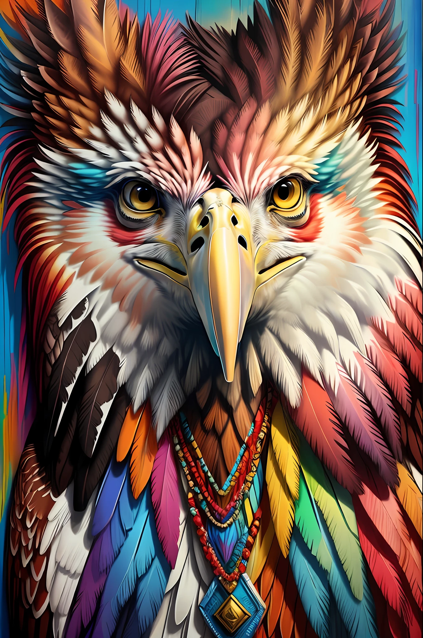 (Philippine Eagle (Pithecophaga jefferyi)),  Eduardo Kobra acolchoamento ,multidimensional geometric PORTRAIT wall, arte, chibi,
yang016k, lindo, colorido,
obras-primas, qualidade superior, melhor qualidade, arte oficial, beautiful and aesthetic,