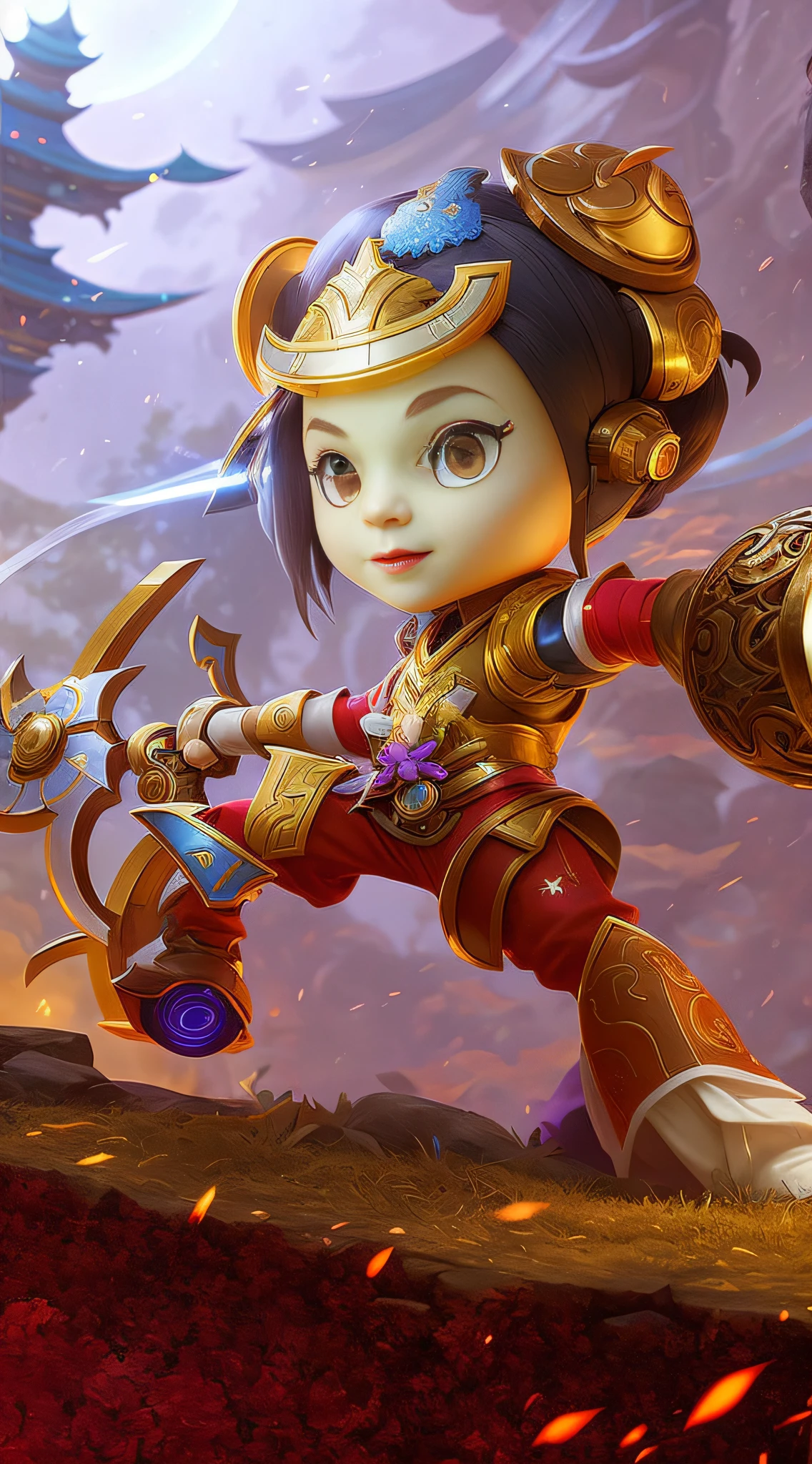 A cartoon character with a with a gun and fire, orianna, ne zha from smite, Official Splash Art, vanillaware artwork, character splash art, Katana Zero video game character, G Liulian art style, bian lian, League of Legends character, astri lohne, zhongli from genshin impact,Adjust the lens to face the lens