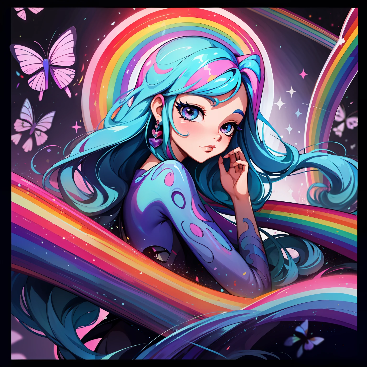 adesivo,1girl, fundo simples, retrato, girl with long hair, beautiful winx girl, winx aesthetic, beautiful girl, very beautiful fantasy art, beautiful and elegant female winx, beautiful detailed fantasy, rainbow color palate, rainbow color-theme