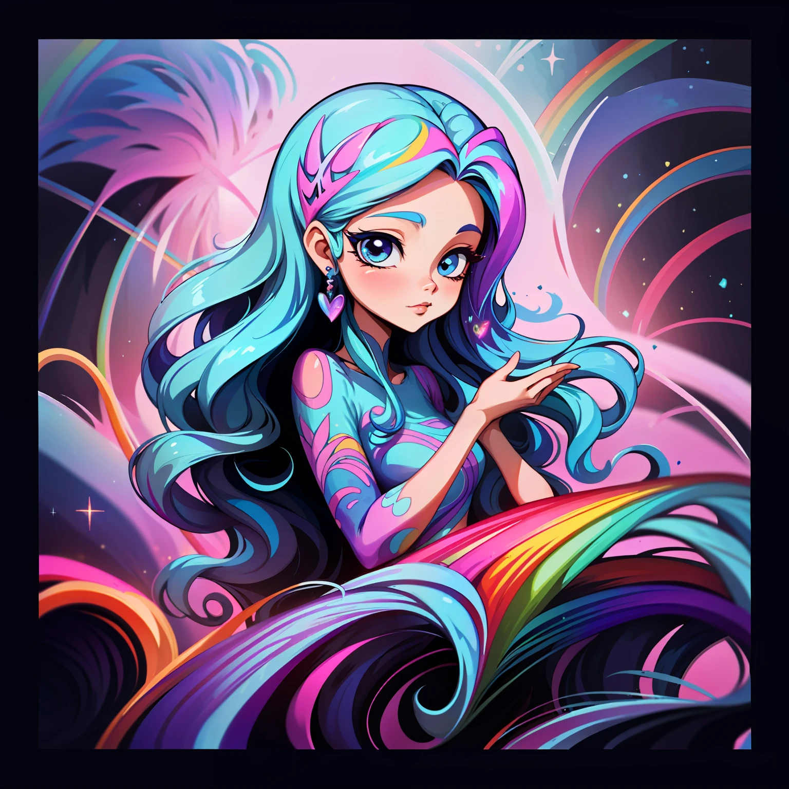 adesivo,1girl, fundo simples, retrato, girl with long hair, beautiful winx girl, winx aesthetic, beautiful girl, very beautiful fantasy art, beautiful and elegant female winx, beautiful detailed fantasy, rainbow color palate, rainbow color-theme