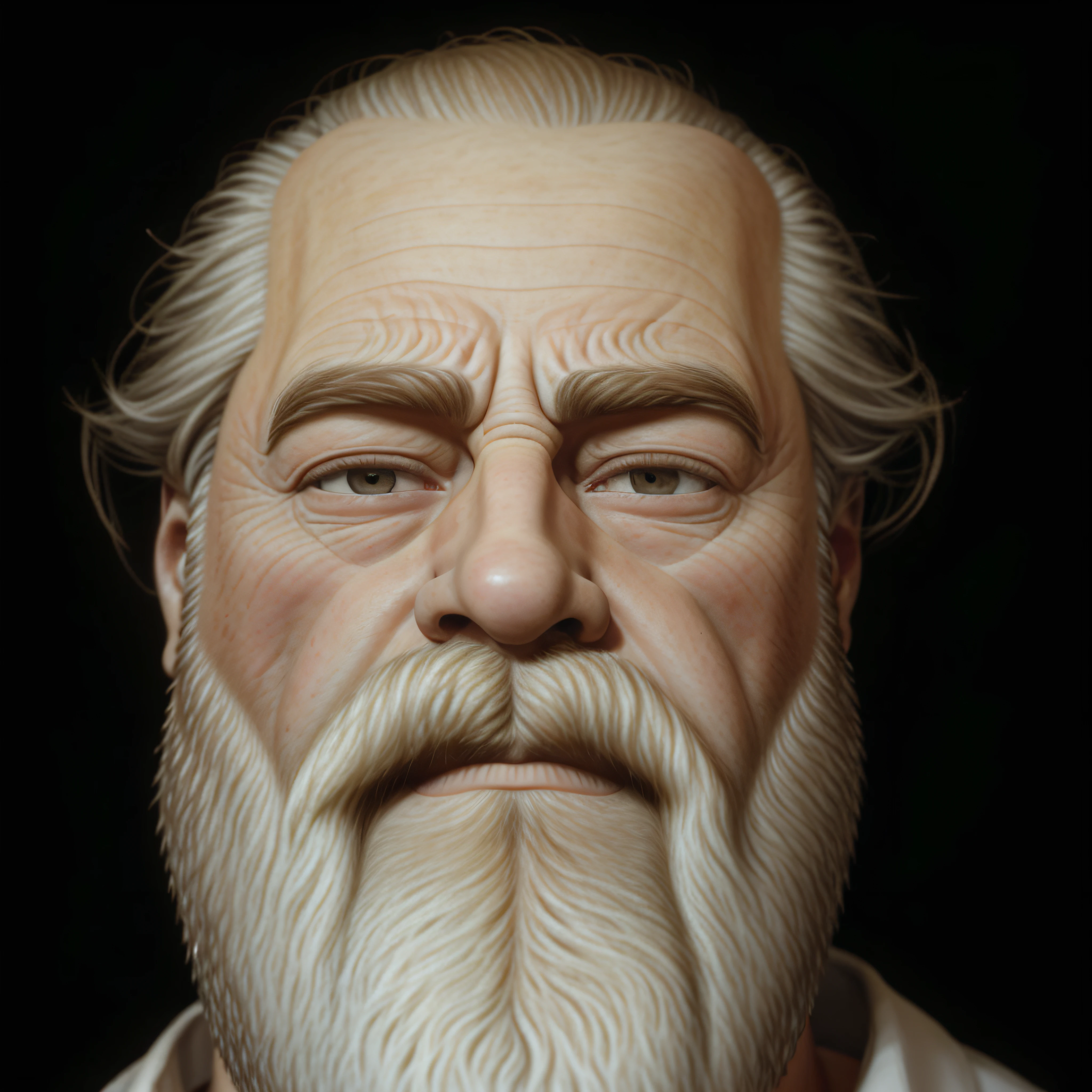 a close up of a man with a beard and a tie, realistic restored face, great likeness, an ancient male bearded face, amazing likeness, portrait of hide the pain harold, dwarf scientist of 1 9 century, freudian, rendering of close up portrait, photorealistic face, detailed portrait, portrait of ultra realistic, digitally painted