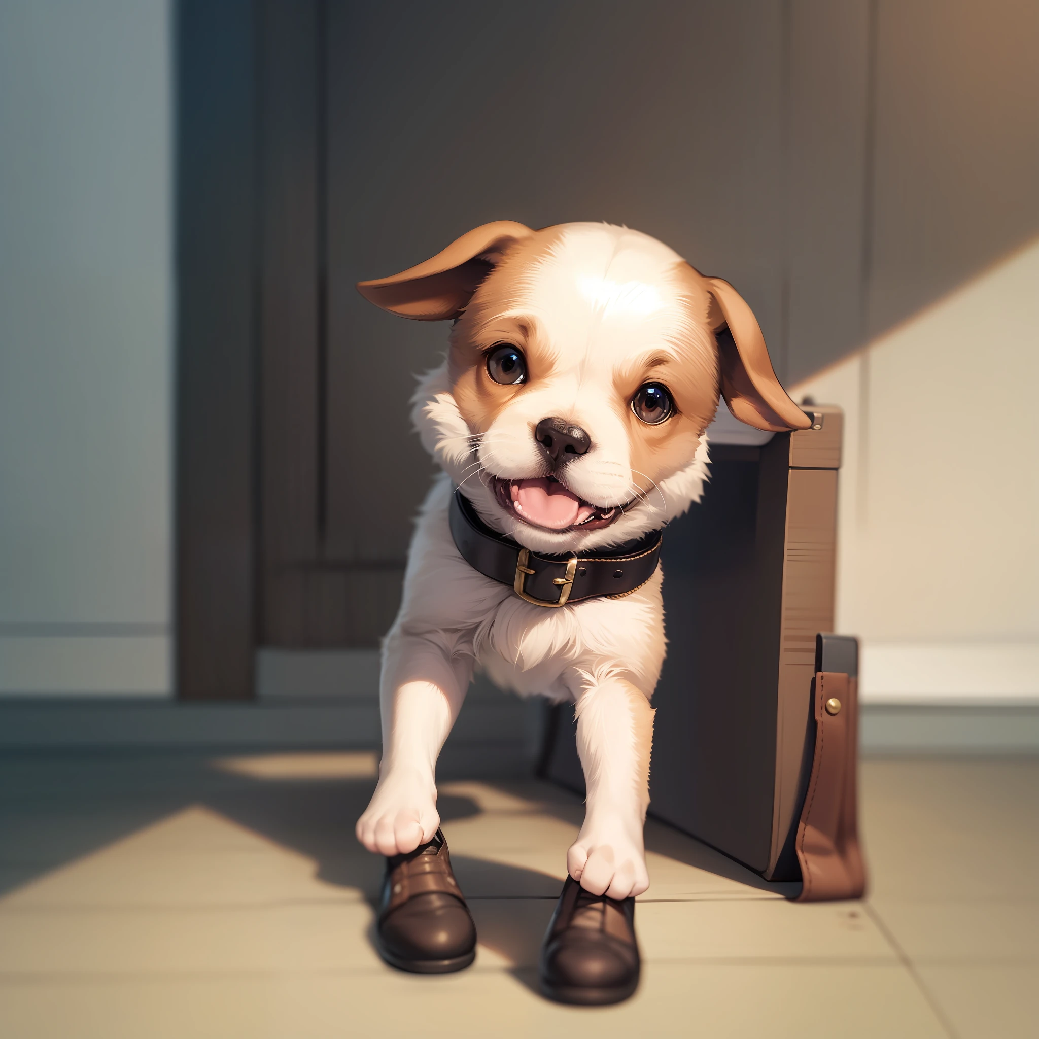 Cachorro bravo segurando um celular