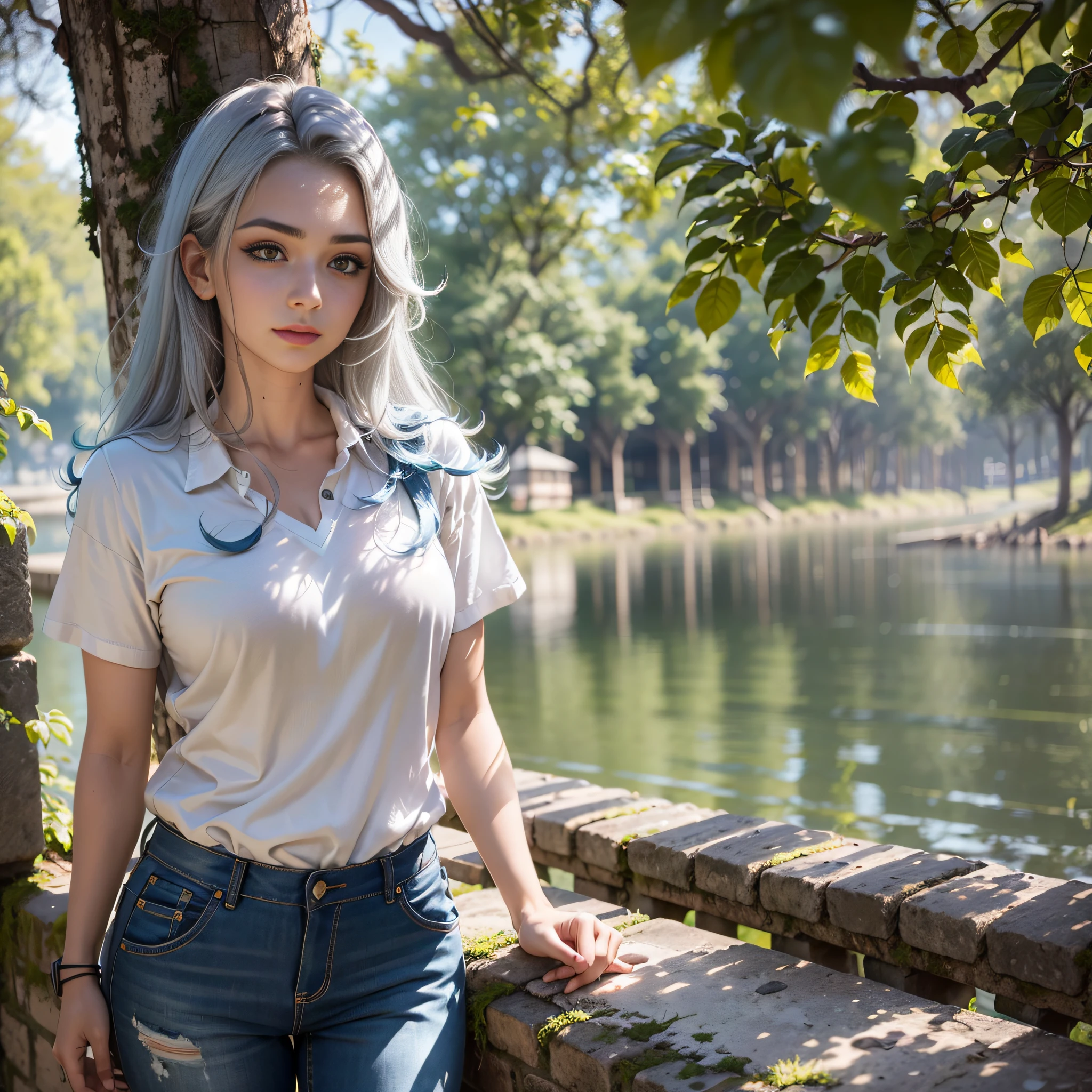 1 garoto, nove anos, charming appearance, alta resolução, 8k, pele detalhada, carismatic, cabelos ruivos brilhantes. cabelos caem em leves ondas em torno de seu rosto, olhos azul-marinho, muito bonito, semblante forte, neutral colored cotton shirt, corpo inteiro, paisagem montanhosa, ar livre, sun illumination, bem iluminado, luz suave, alta qualidade, Light Volumetric, extremely high-resolution