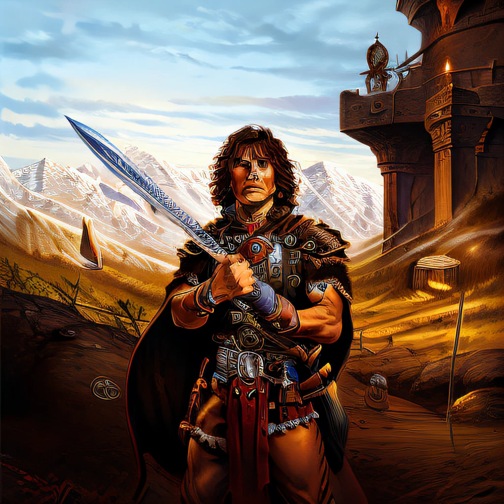 human male Warrior with brown hair and dark brown eyes, fantasy art, dungeons and dragons, portrait