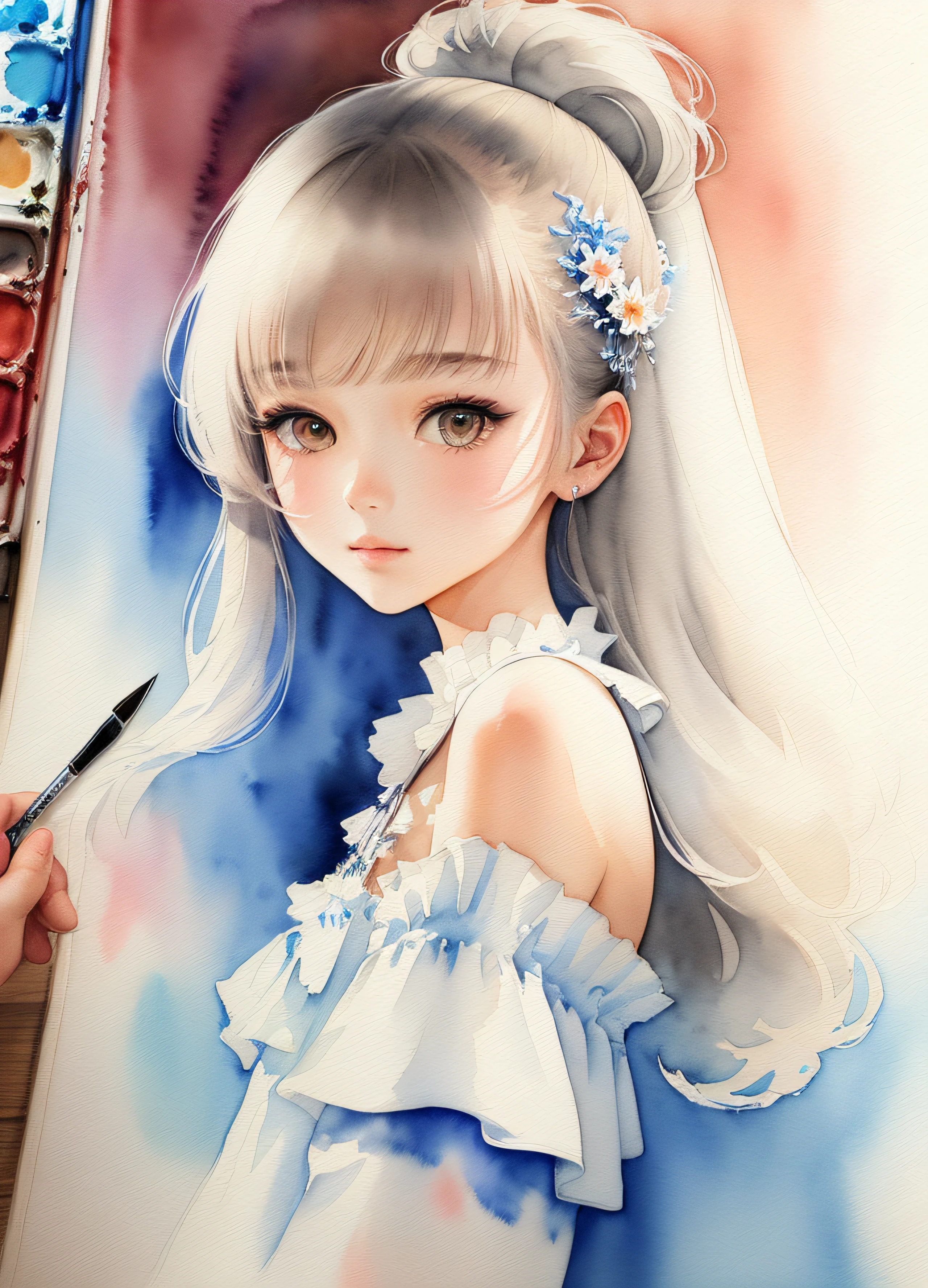 (masterpiece),(best quality:1.1),(ultra-detailed),best illustration,finely detail,(watercolor drawings:1.4),(hand-painted:1.2),(Watercolor brush hair),